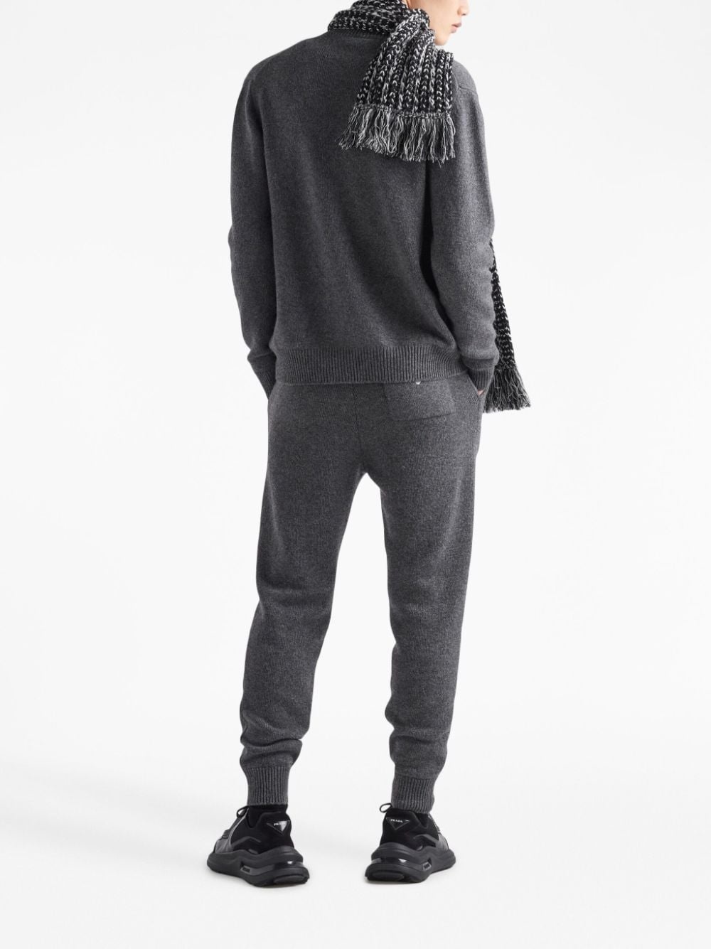 logo-embroidered knitted cashmere trousers - 3