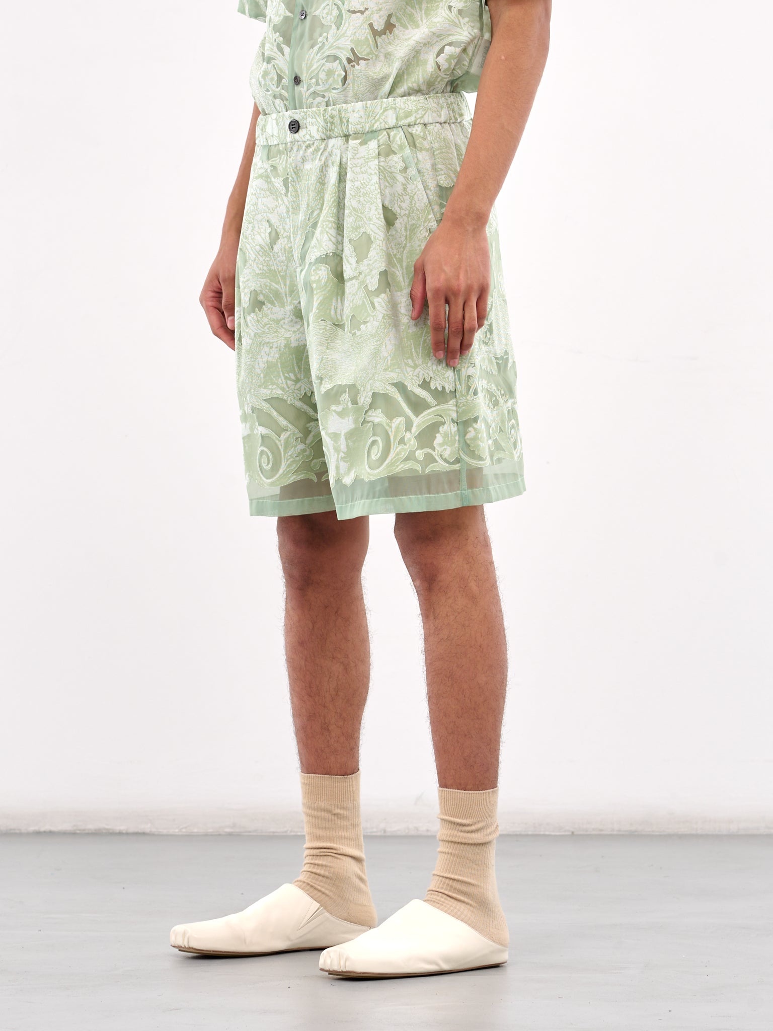 Sheer Printed Drawstring Shorts - 2
