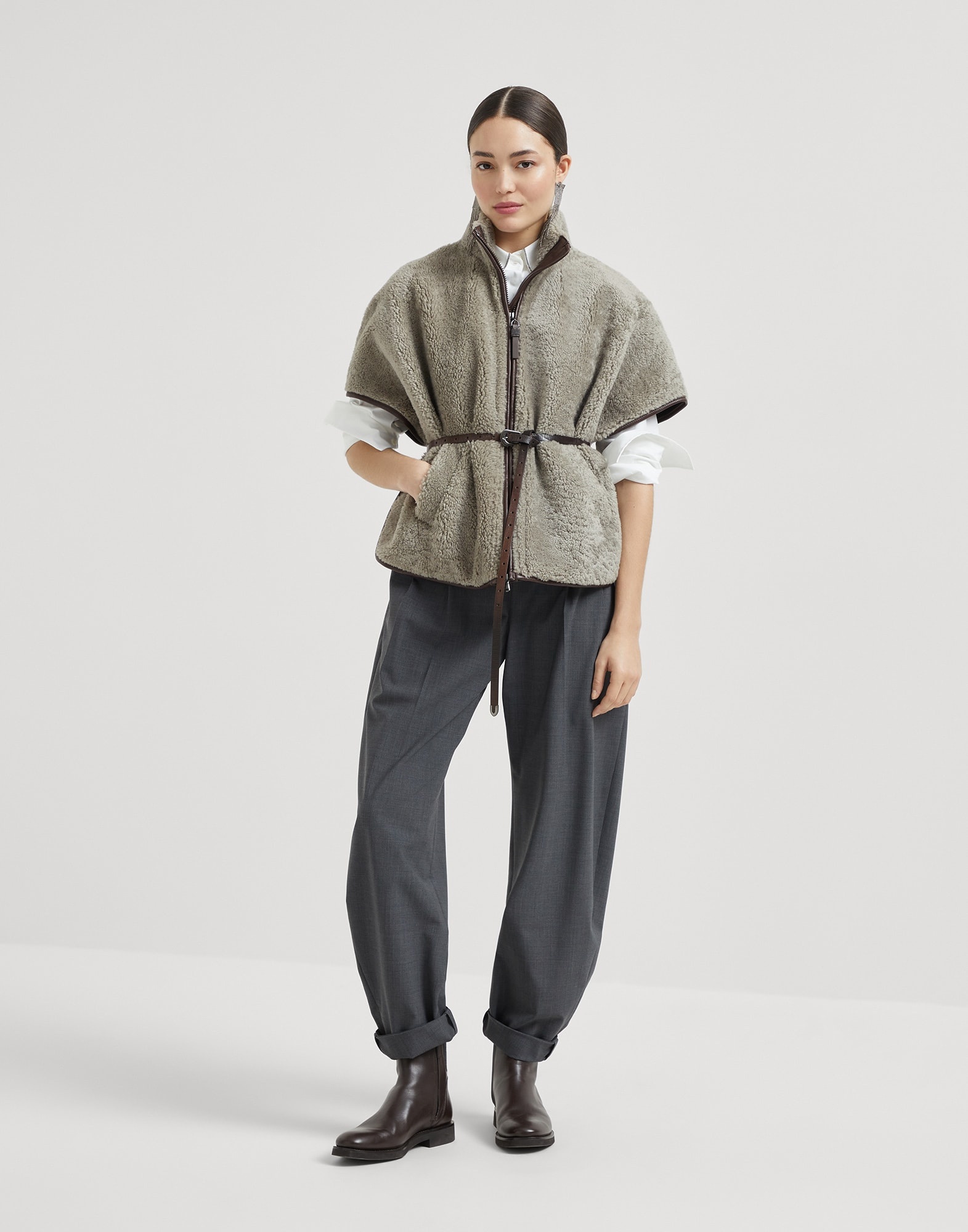 Tropical luxury wool slouchy trousers with monili - 4