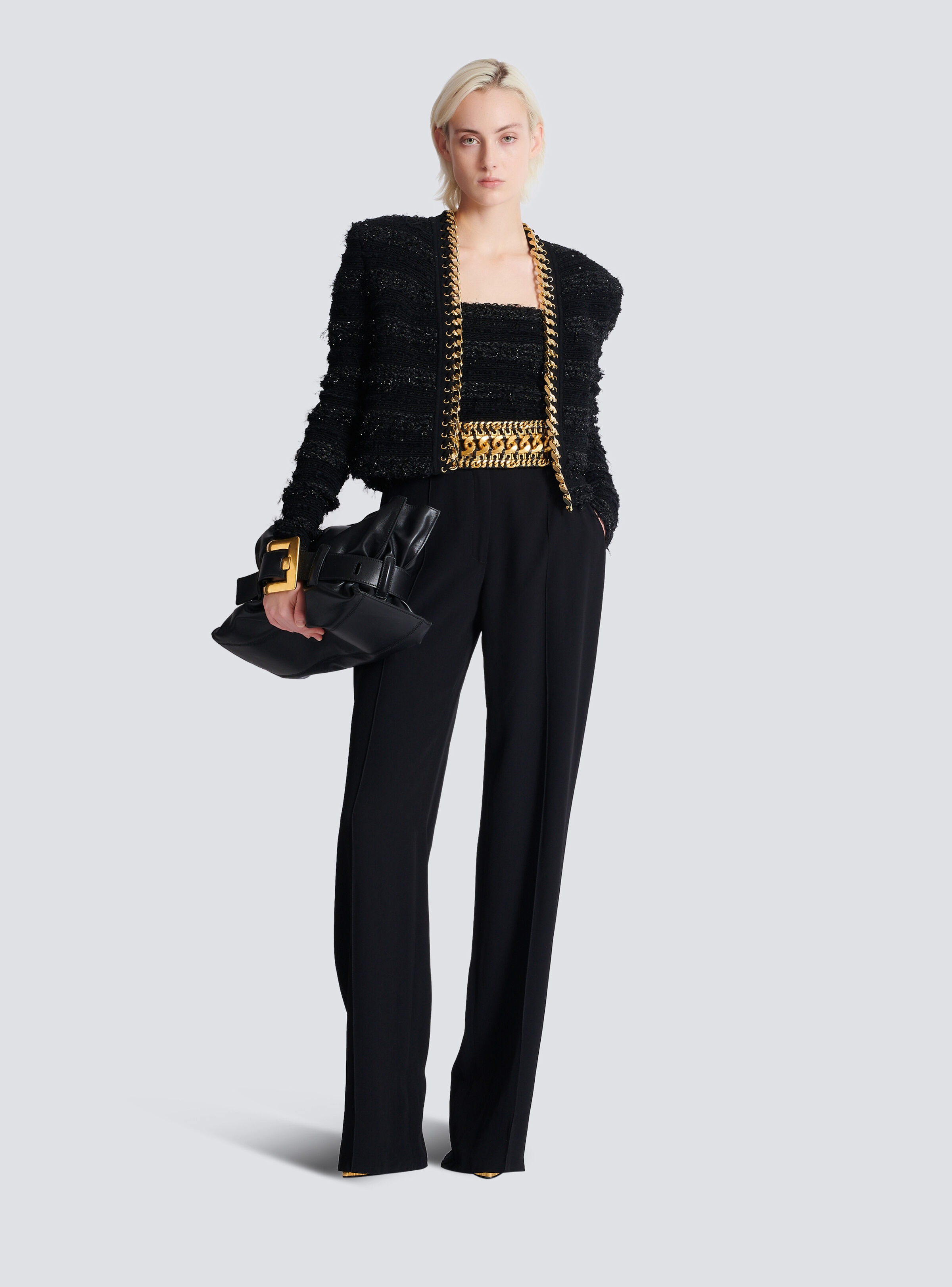 Halterneck top in tweed-effect knit - 2