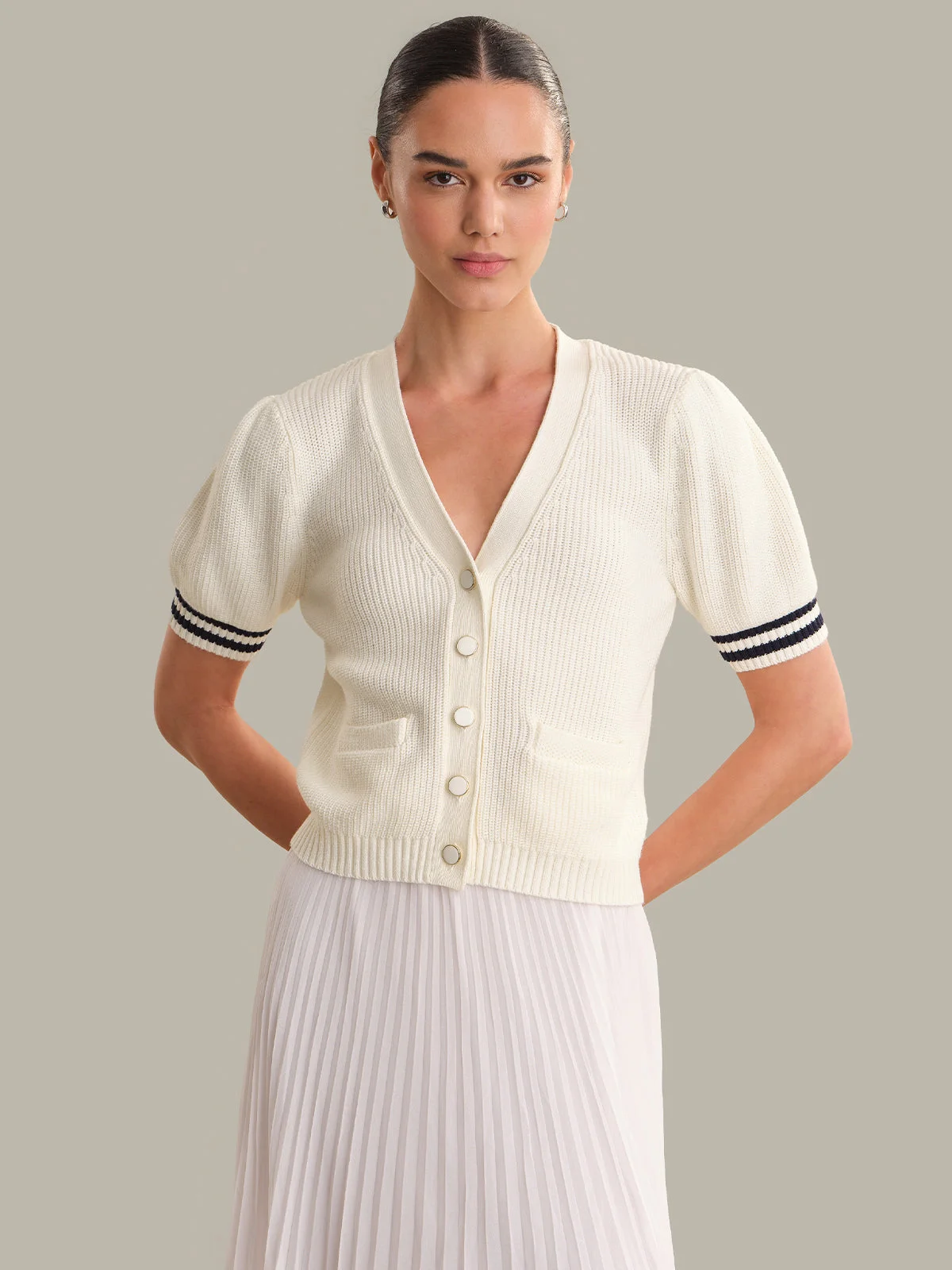 Reagan: Cotton Puff Sleeve Cardigan - 1