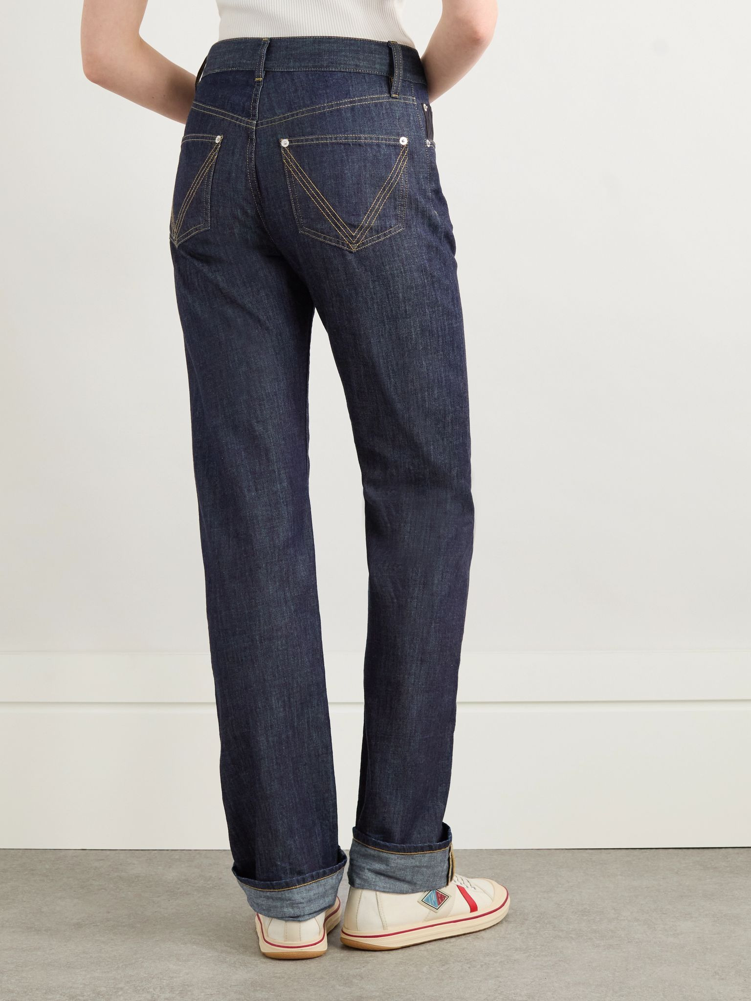 Intrecciato suede-trimmed mid-rise straight-leg jeans Indigo - 4