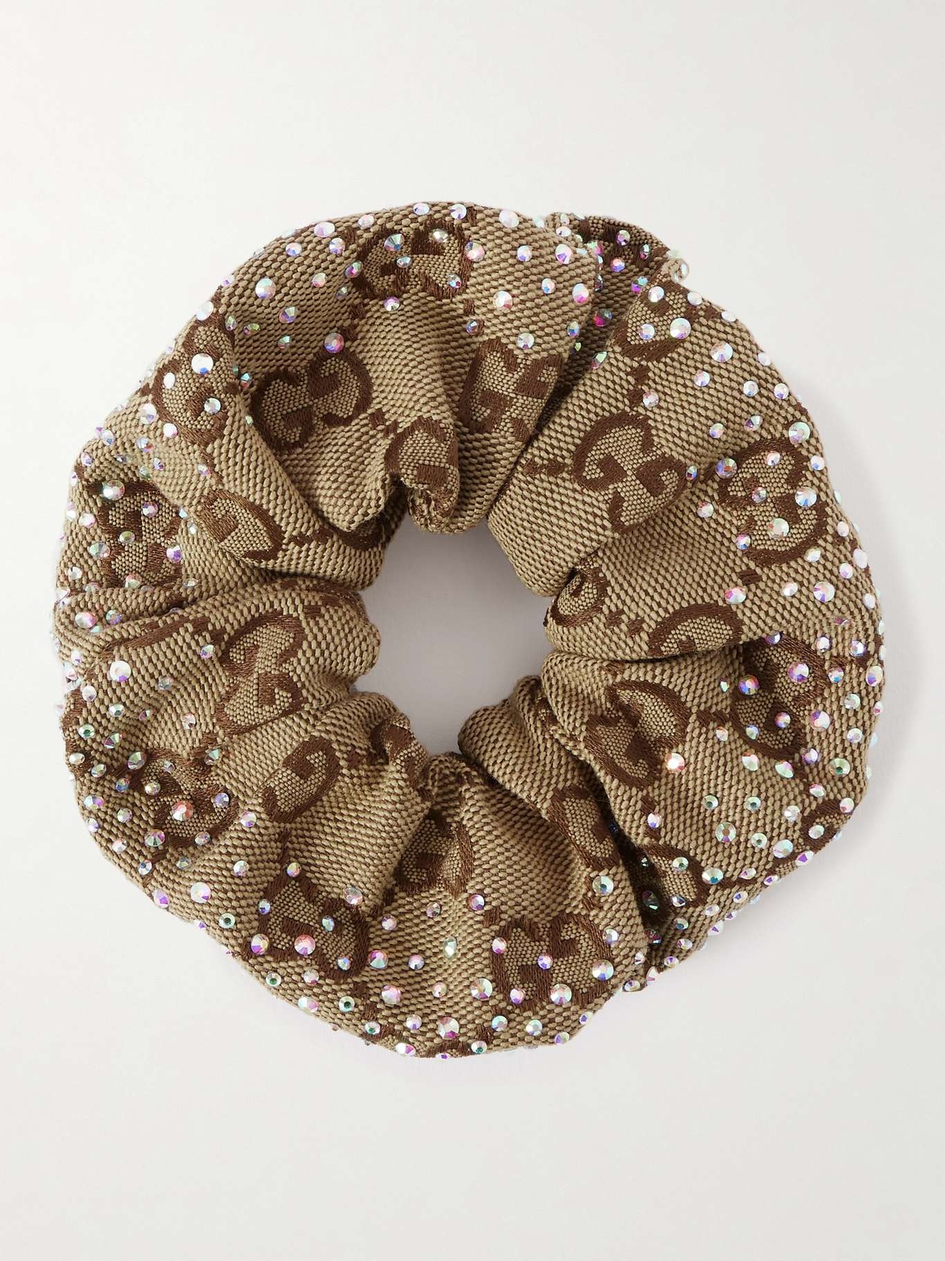 Crystal-embellished cotton-blend canvas-jacquard hair tie Brown - 1