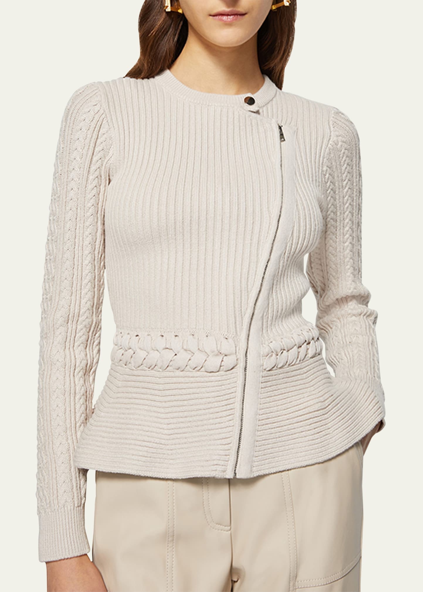 Andi Mixed-Knit Cotton Peplum Jacket - 5