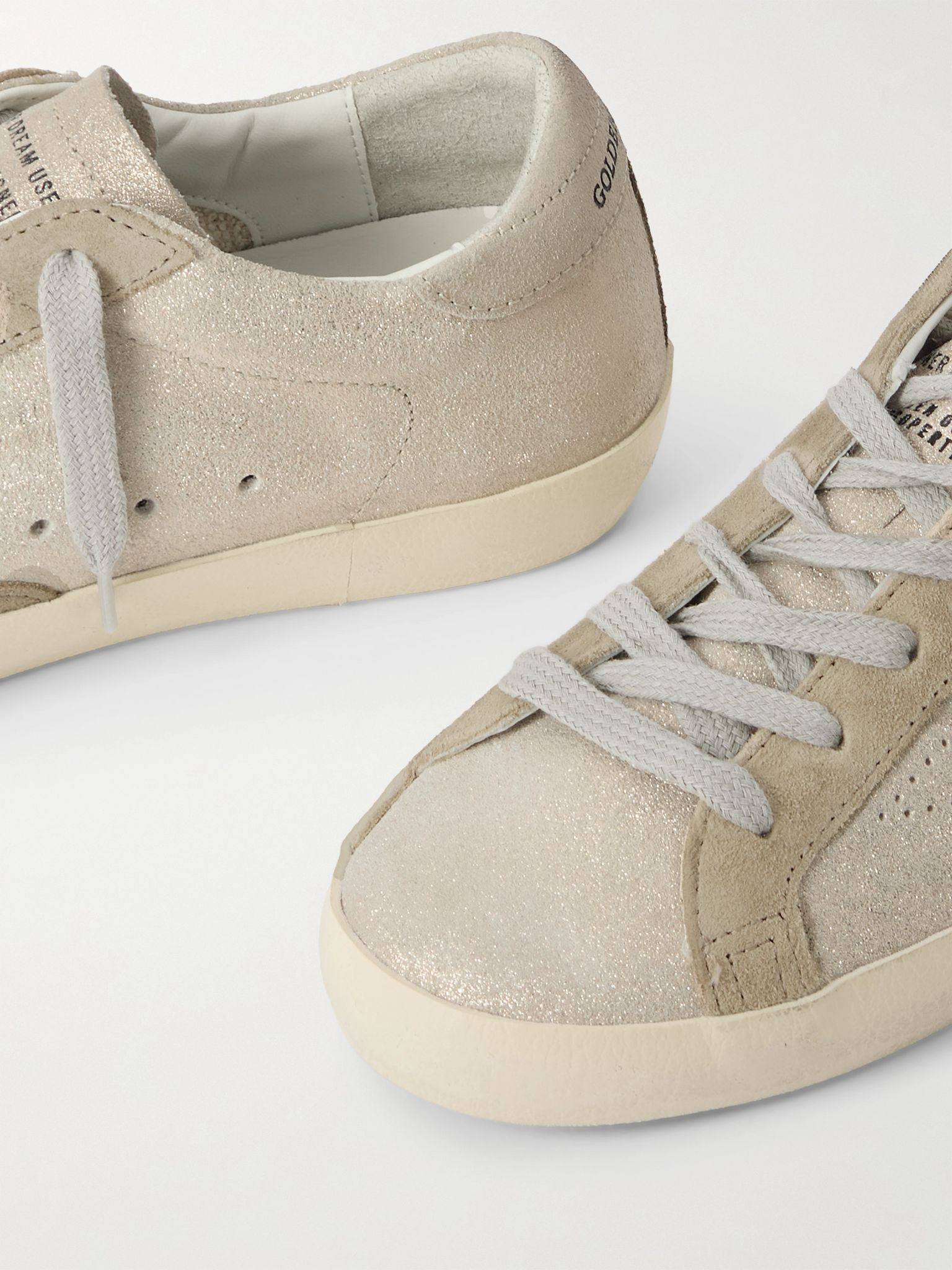Super-Star distressed glittered suede sneakers Beige - 4