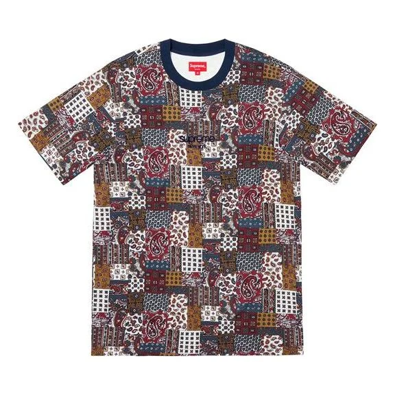 Supreme SS19 Patchwork Paisley S/S Top cashew Short Sleeve Unisex Navy Blue SUP-SS19-10568 - 1