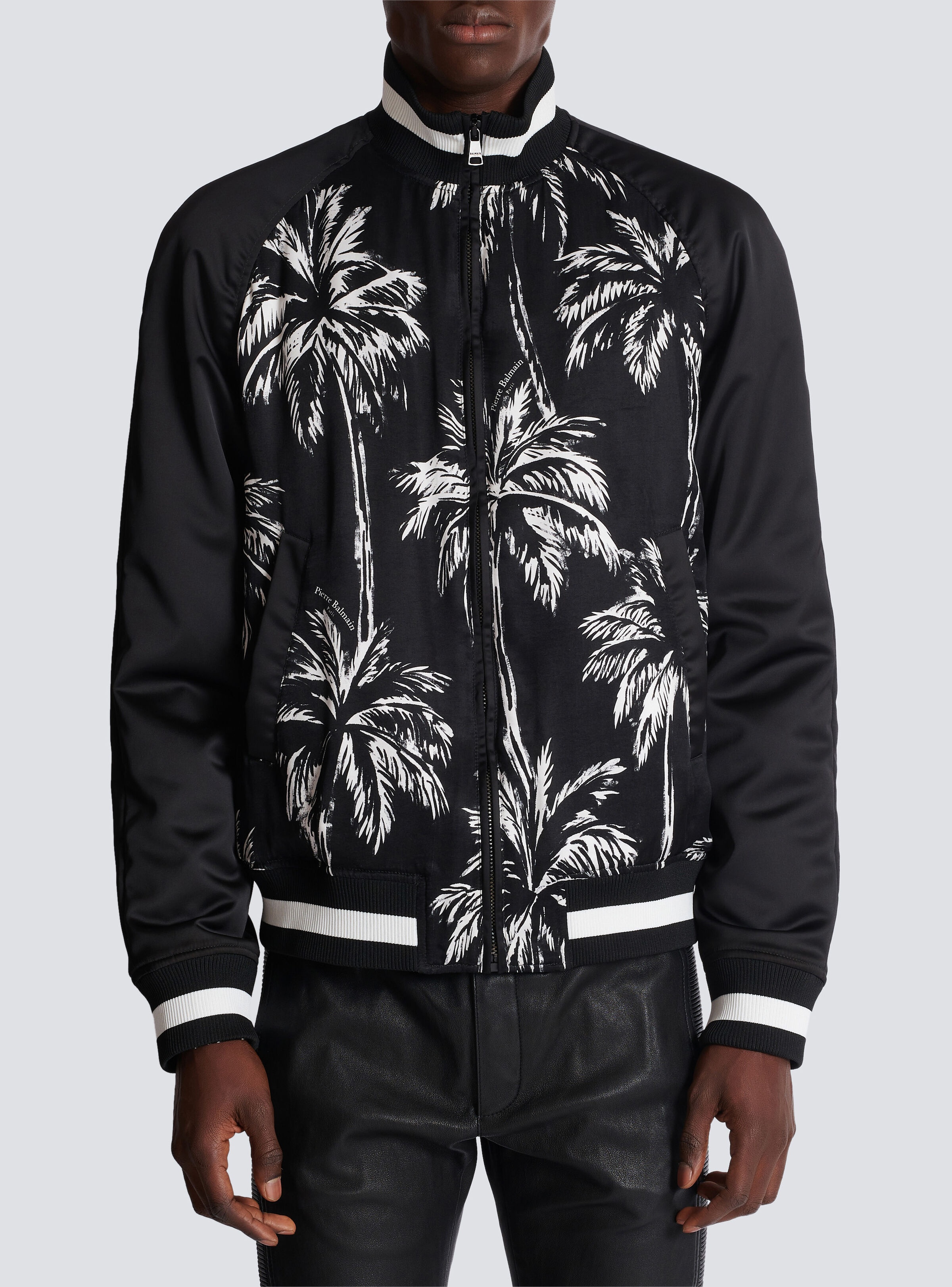 Printed satin palm tree bomber jacket - 5