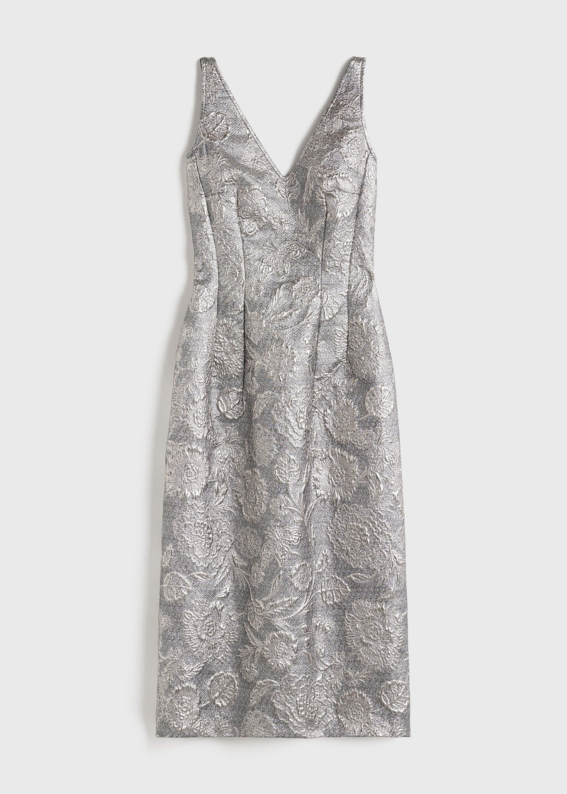 V 목 brocade 드레스 실버 - 1