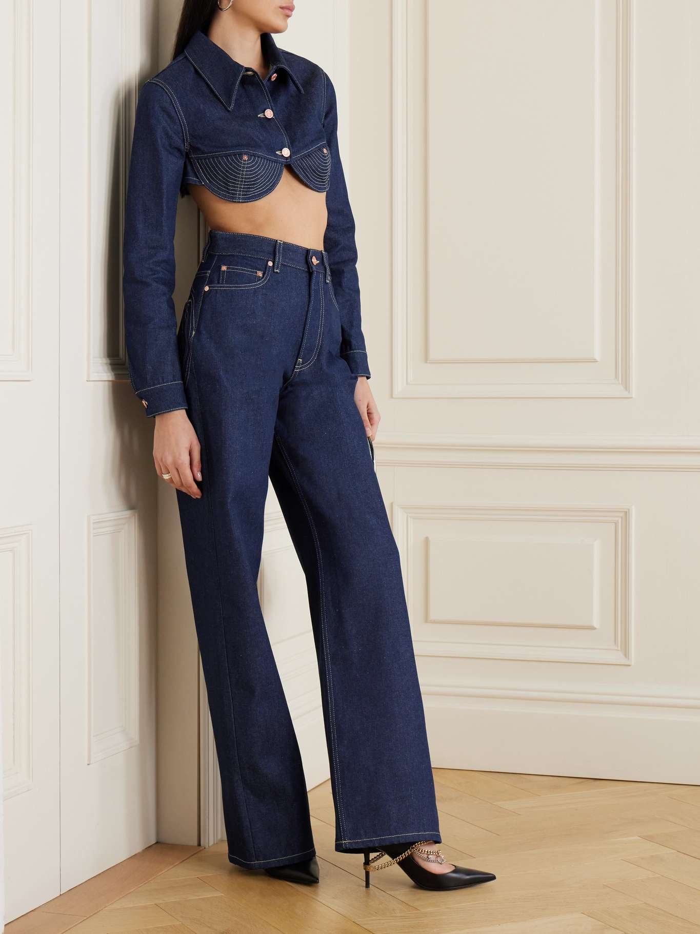 Embroidered high-rise wide-leg jeans - 2