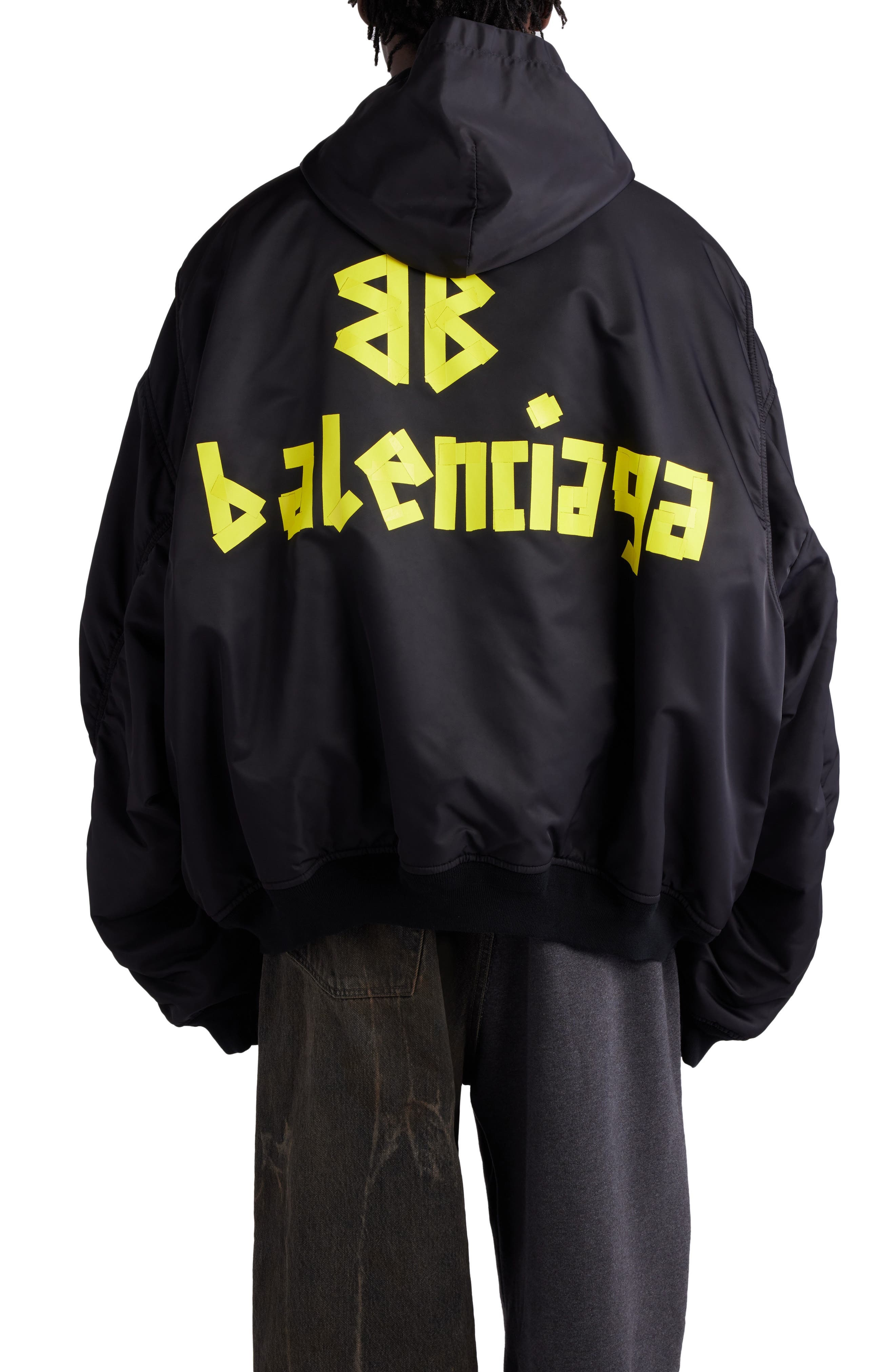 Tape Logo Oversize Hooded Bomber Jacket - 3
