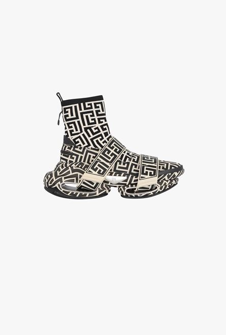Bicolor knit and suede B-Bold high-top sneakers with straps - 1
