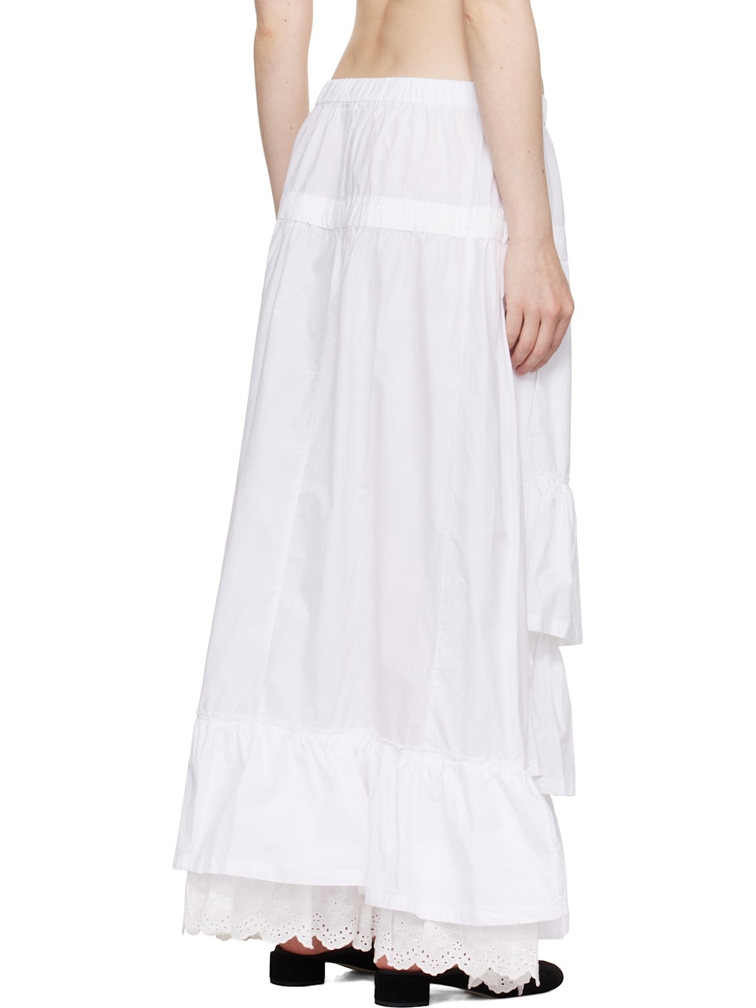 White Rolled Waist Tiered Midi Skirt - 3