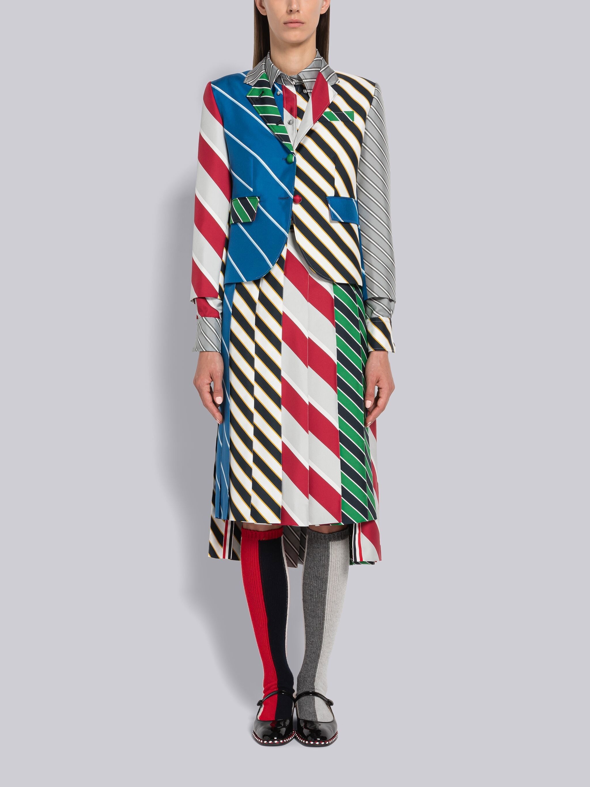Fun-Mix Awning Stripe Silk Pleated Skirt - 4