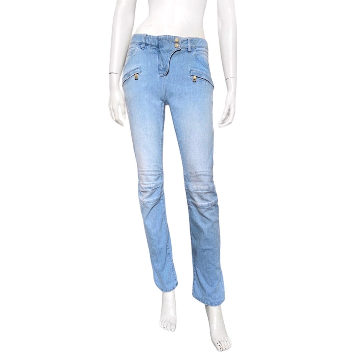 zOthers - Balmain Spring 2009 Decarnin era distressed light blue gold zipper jeans - 4