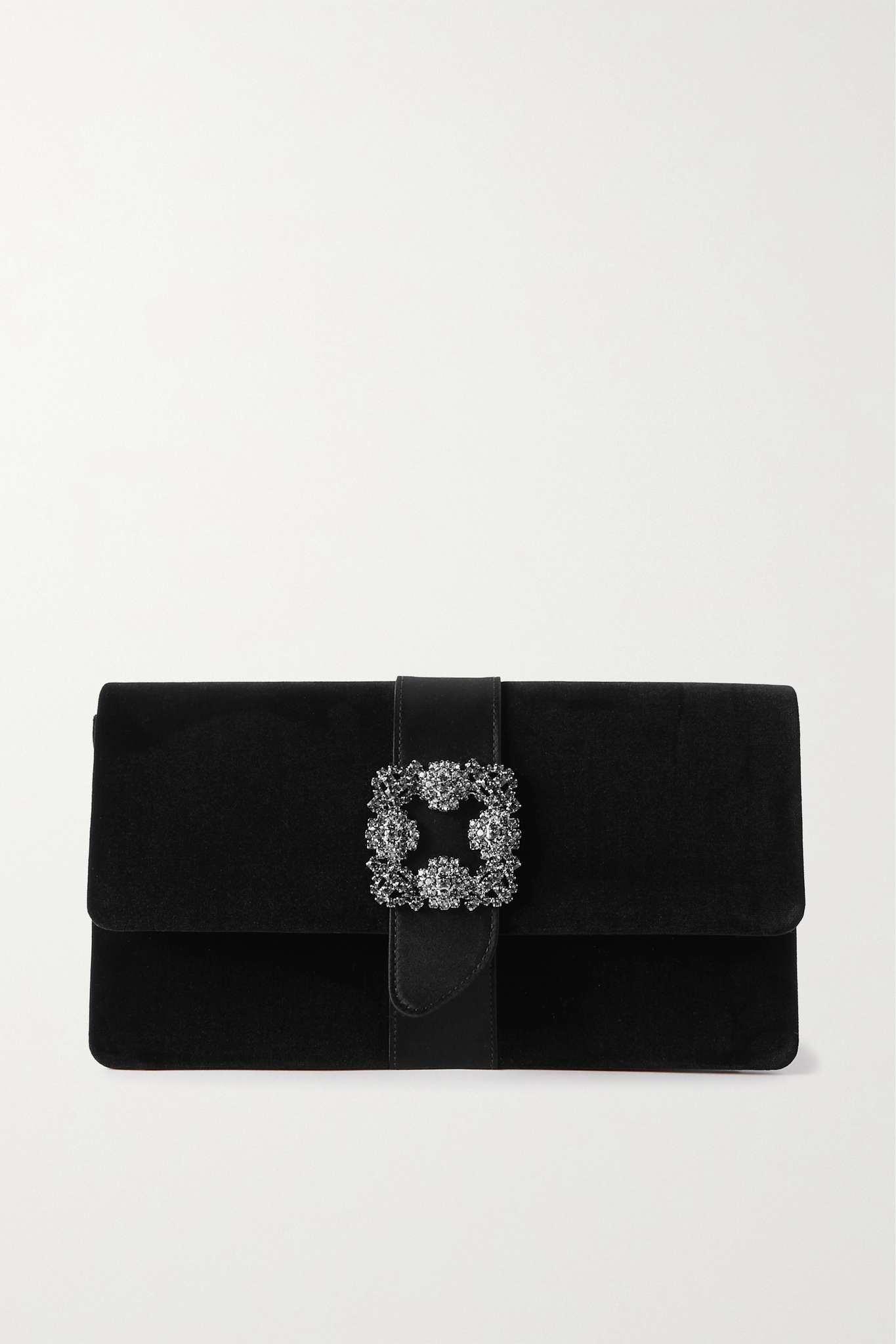 Capri crystal-embellished satin-trimmed velvet clutch - 1