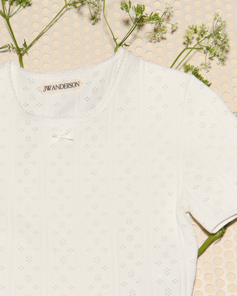 KNITTED POINTELLE T-SHIRT IN WHITE - 7