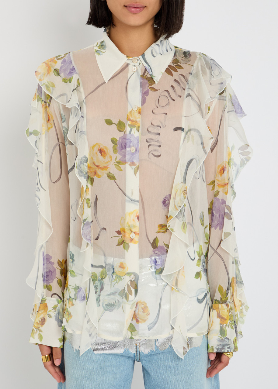 Blumarine Floral Semi-sheer Silk-chiffon Shirt - 2