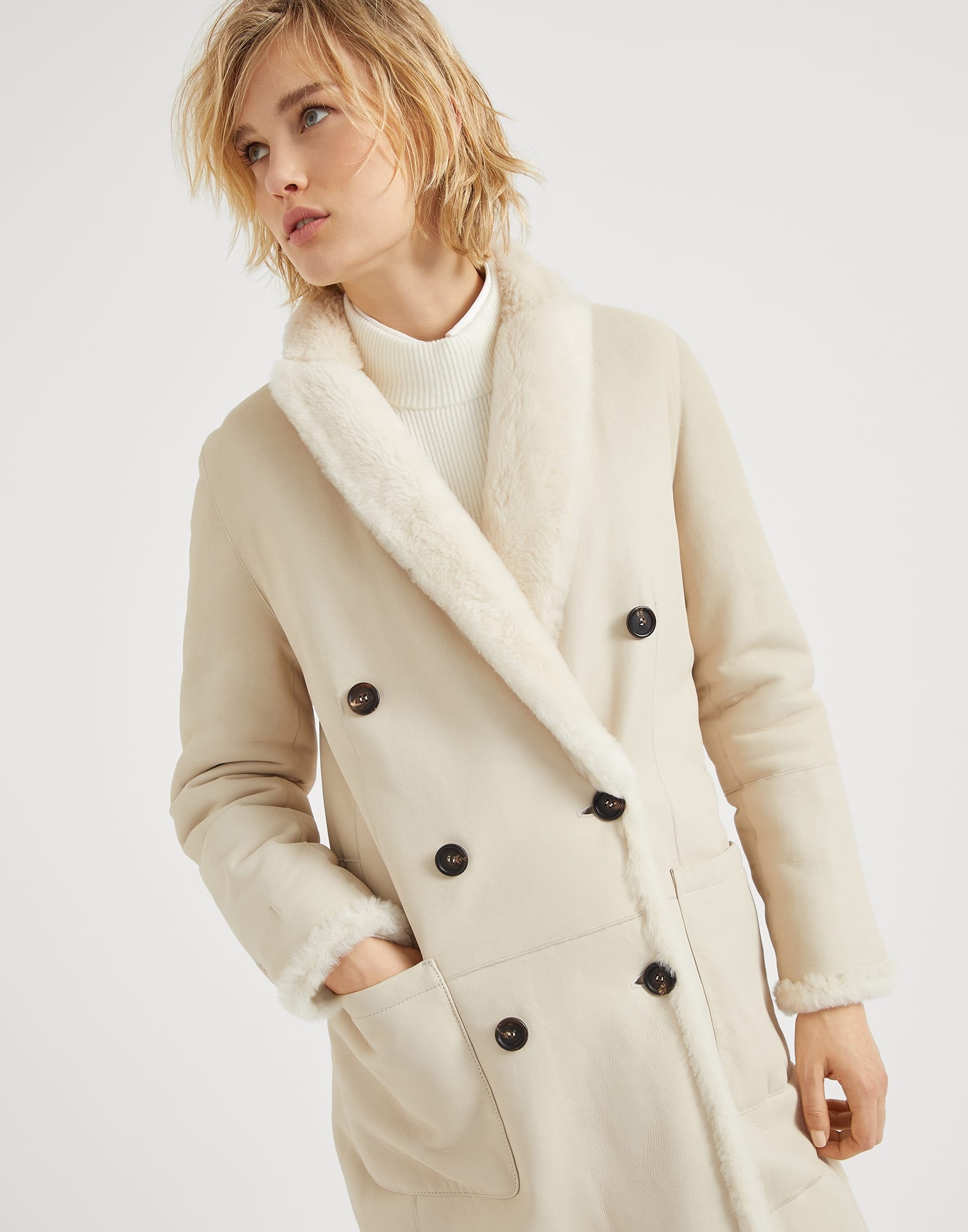 Reversible shearling coat with Precious patch - 3