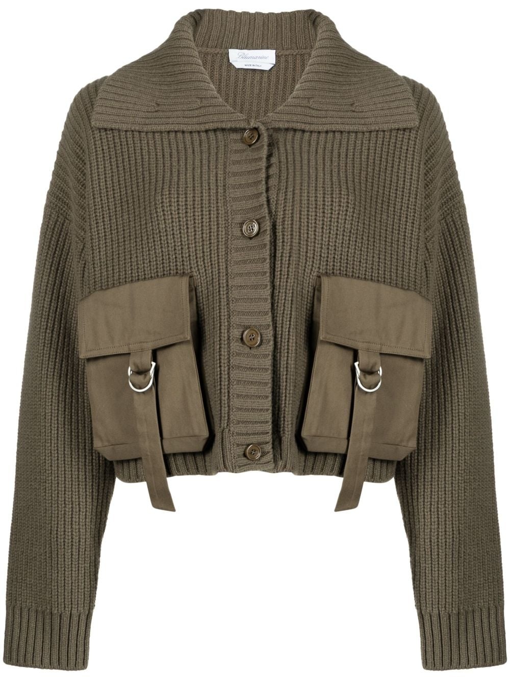 cargo-pockets ribbed cardigan - 1