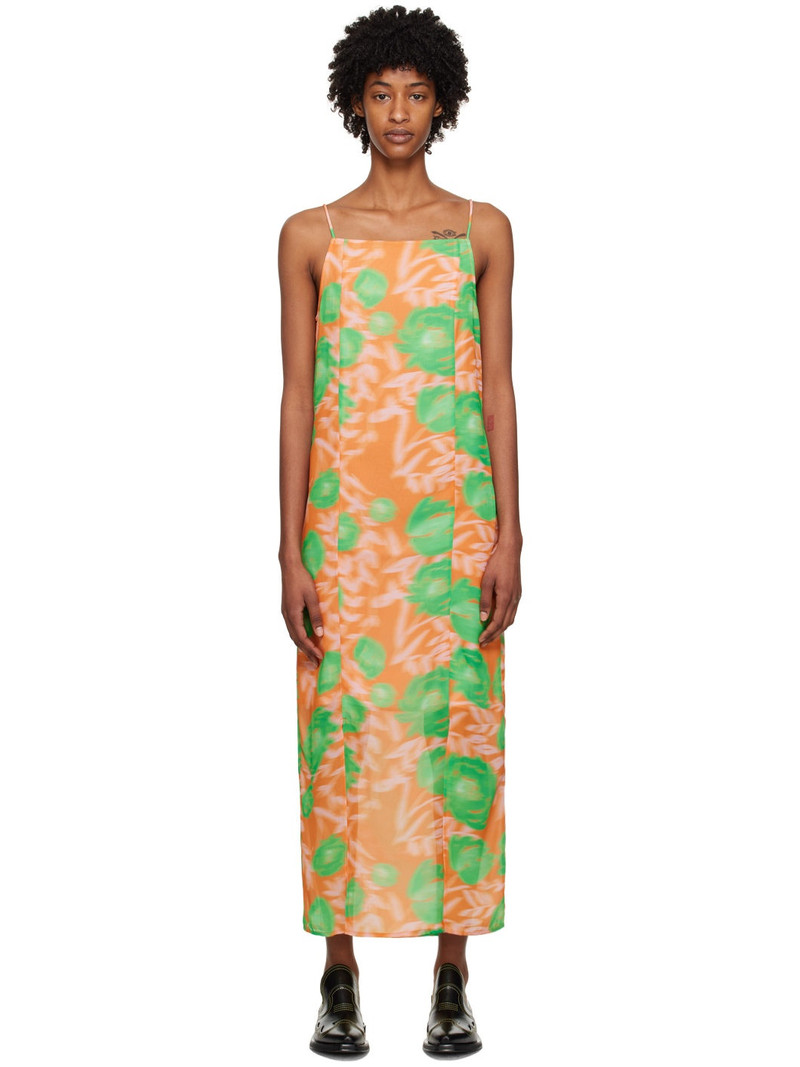 Orange Printed Slip Midi Dress 1