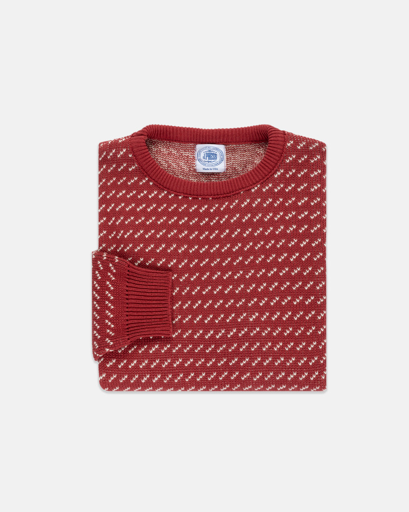 MADE-IN-USA RED & NATURAL CHEVRON COTTON CREWNECK SWEATER 1