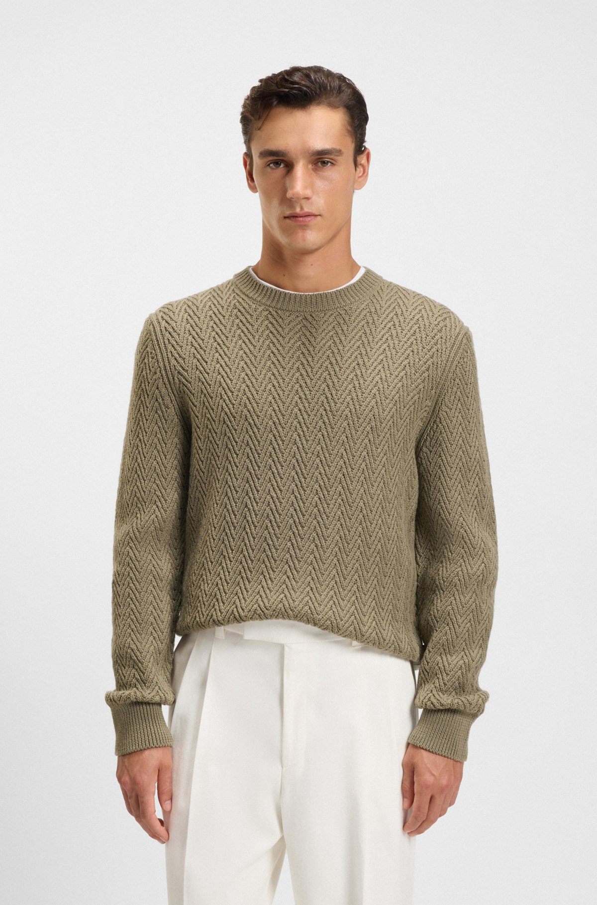 VIRGIN-WOOL SWEATER WITH HERRINGBONE STRUCTURE - 2