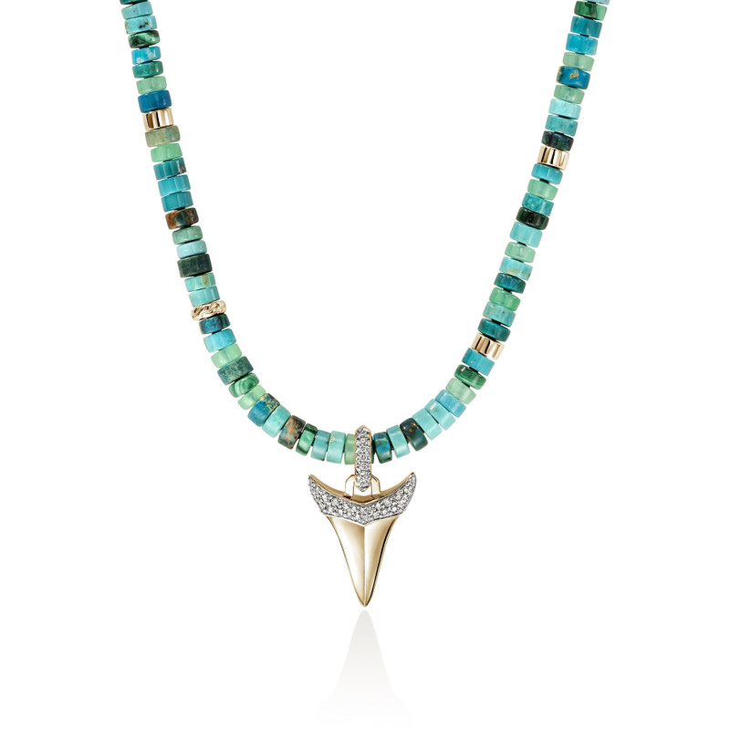 Sharktooth Heishi Necklace, Gold, Hardstones, Diamonds 1