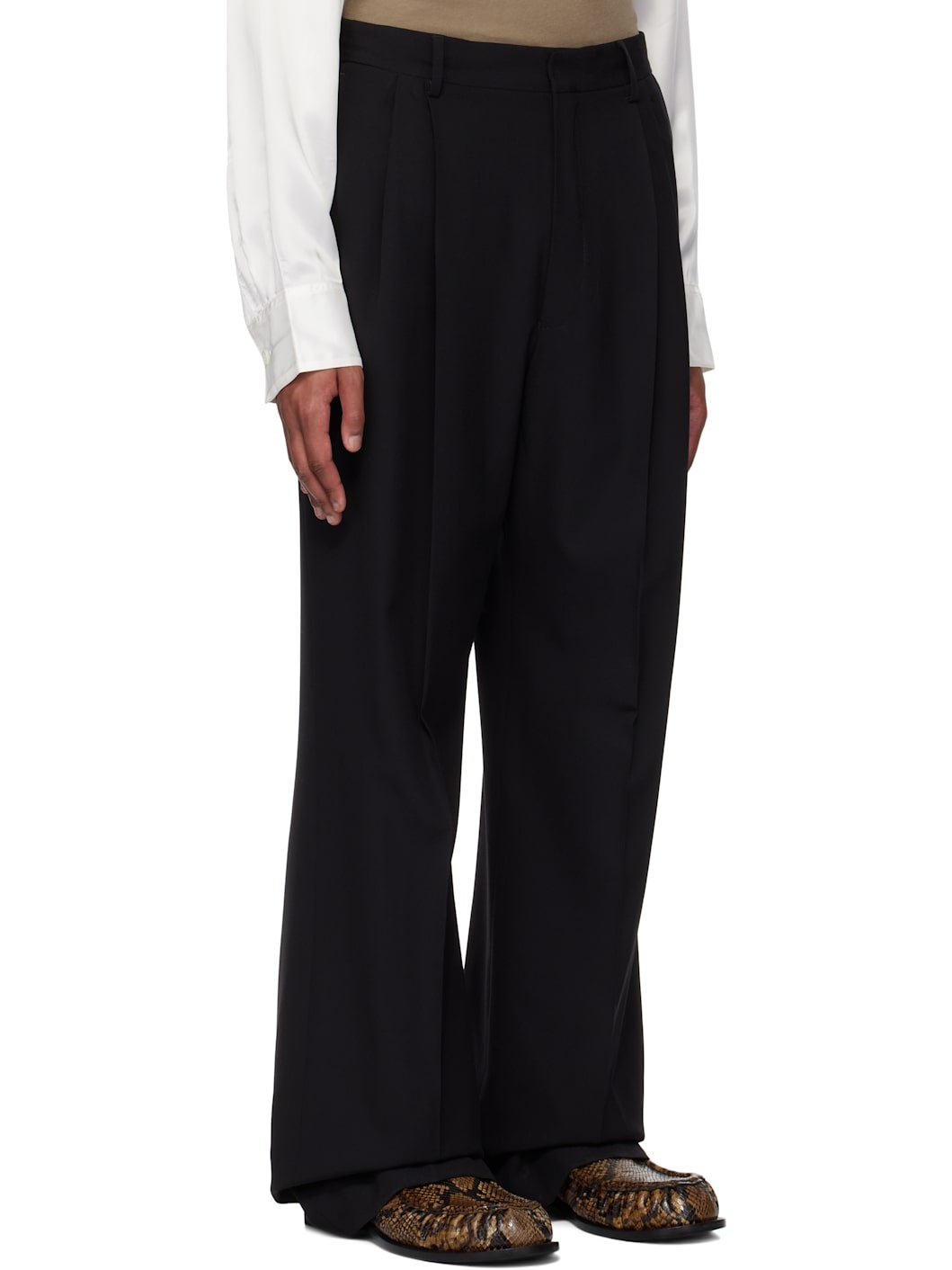 Black Wool Straight Trousers - 2