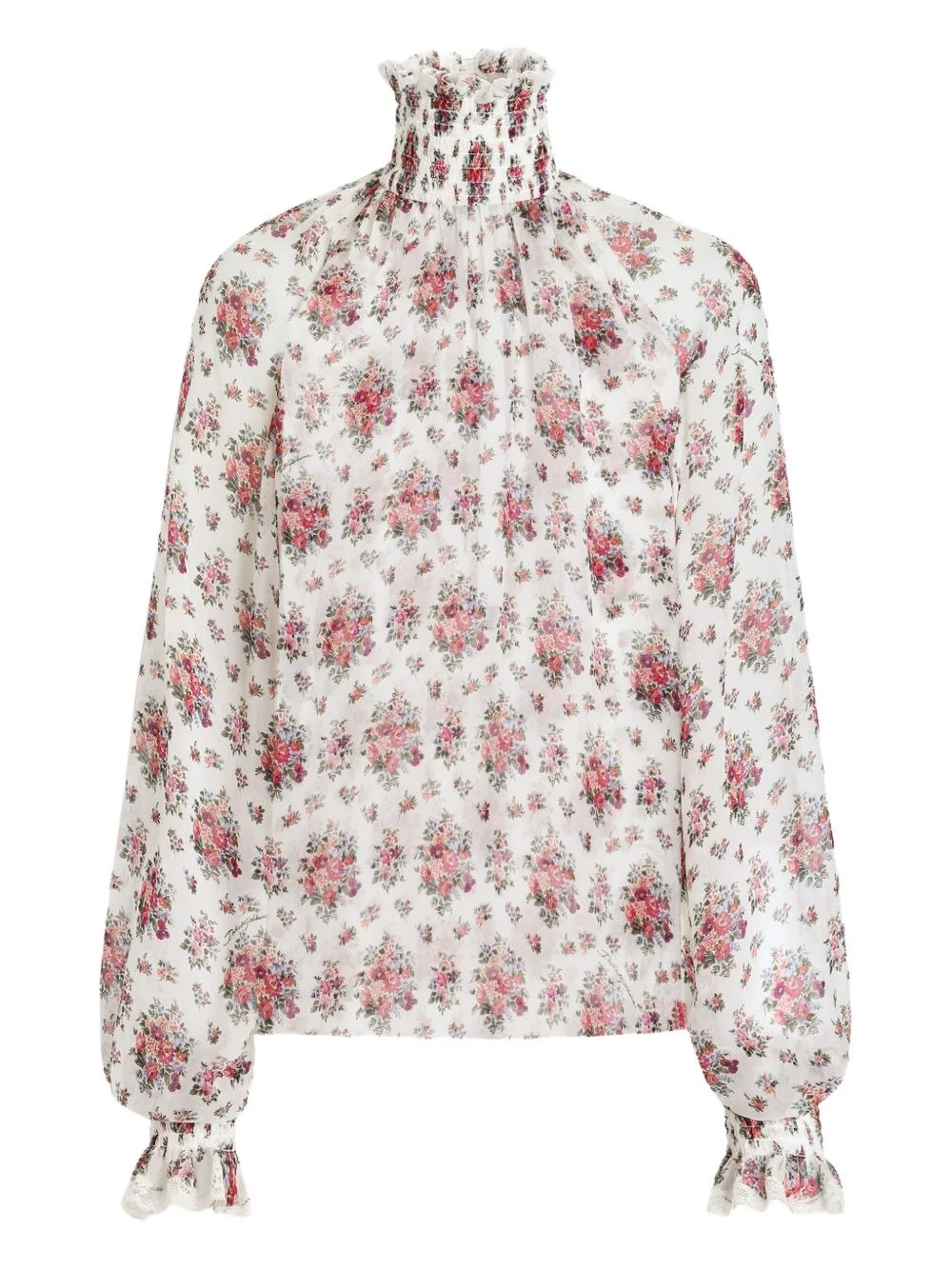 floral-print lace-trim blouse - 1