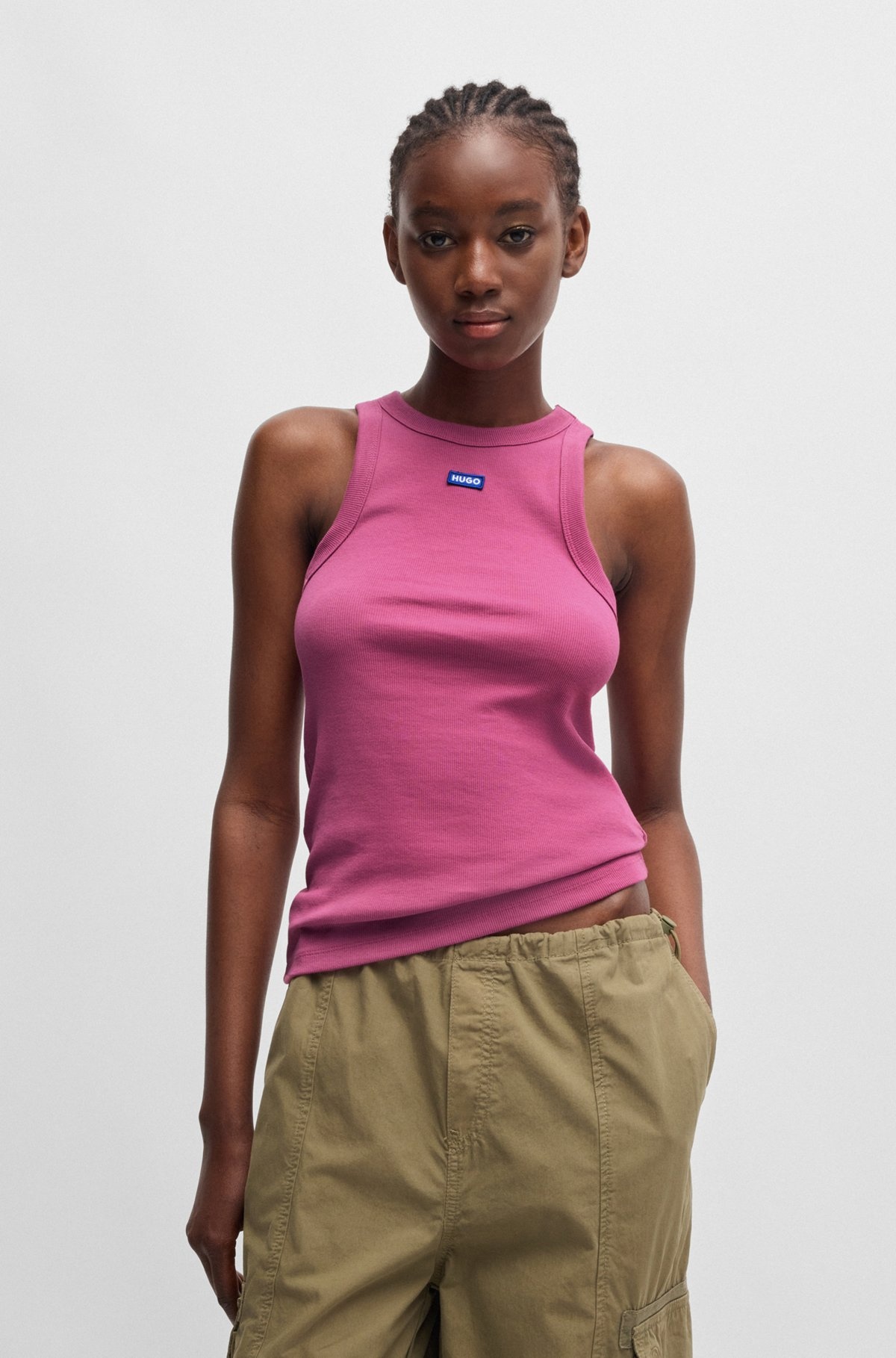 SLIM-FIT STRETCH-COTTON TOP WITH BLUE LOGO BADGE - 2