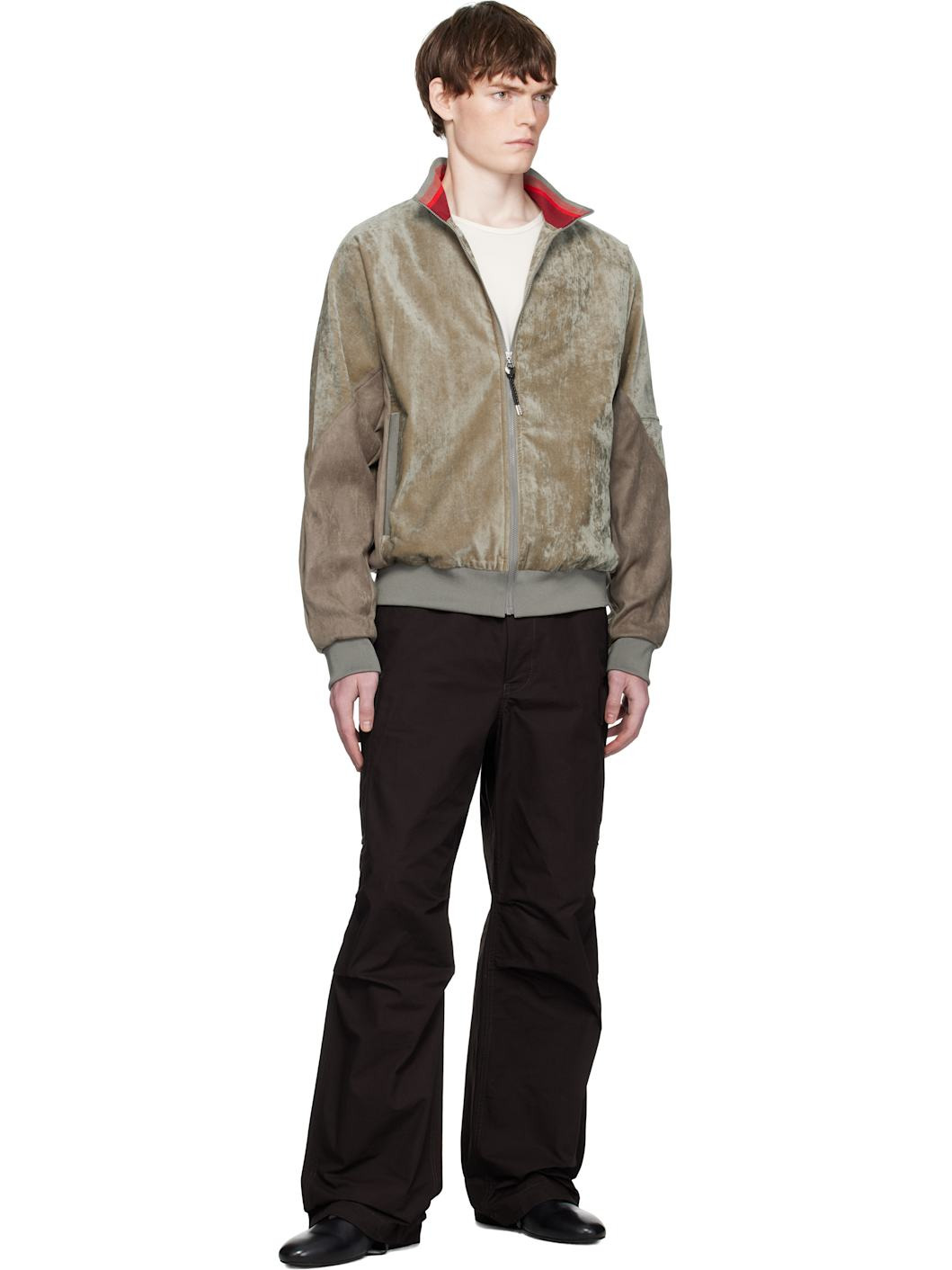 Khaki Velvet Track Jacket - 4