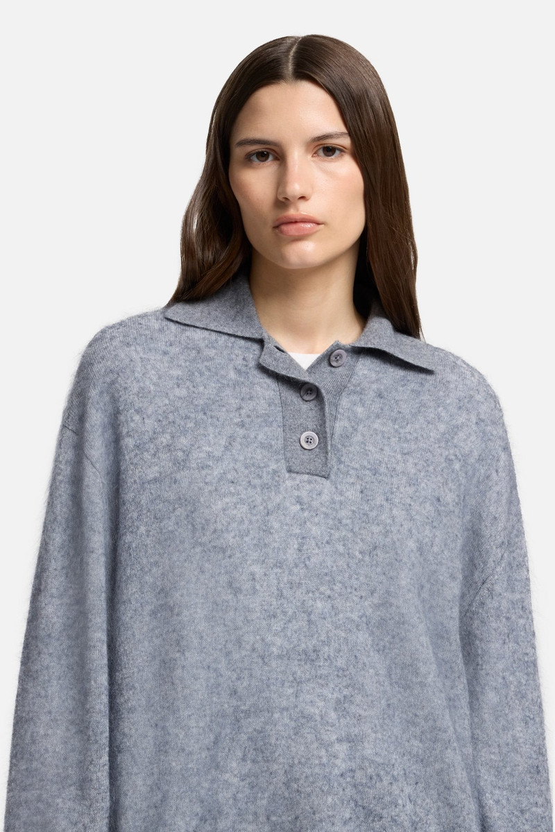 Cashmere Blend Fuzzy Polo Sweater in Grey 4