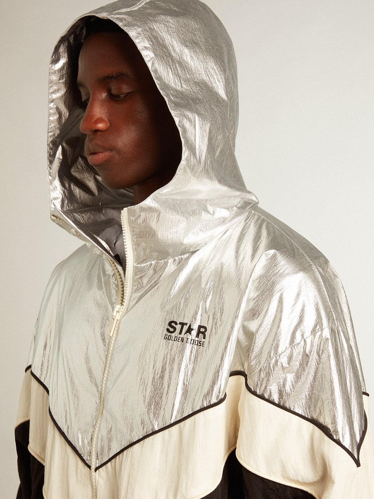 Men's windcheater in silver and black technical fabric - 2