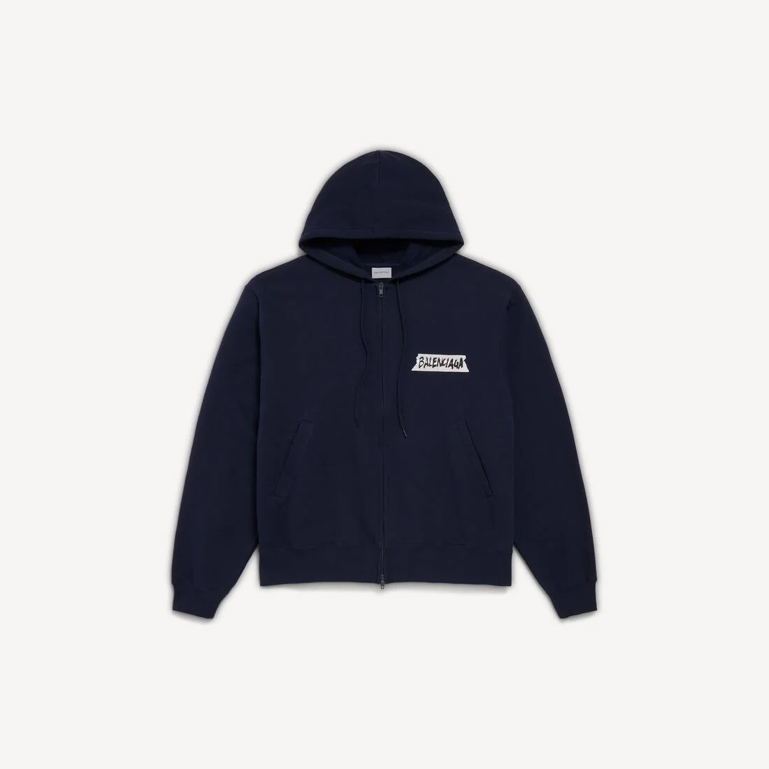 Men's Masking Tape Oversized Zip-up Hoodie in Navy - 1