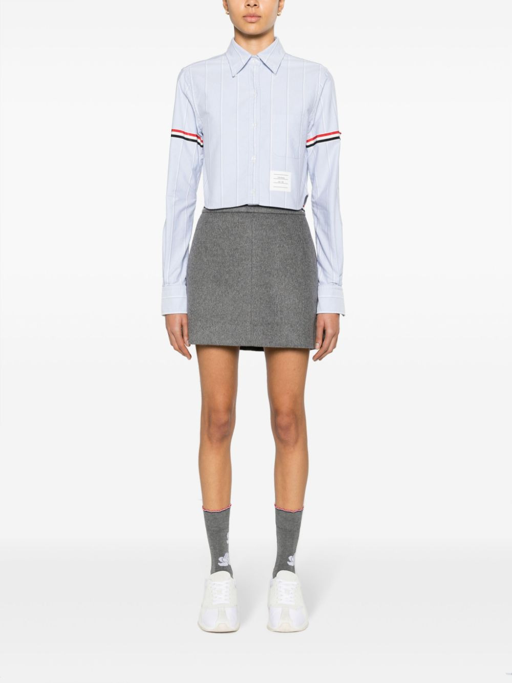 Stripe Oxford Armband Cropped Shirt - 2