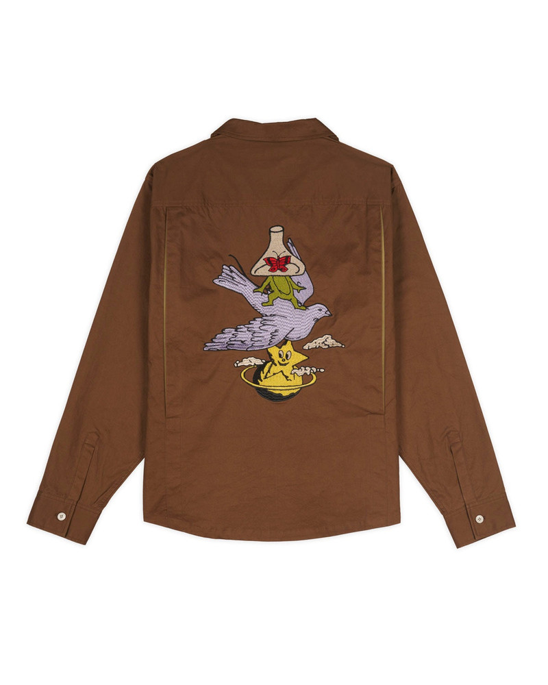 BRAIN DEAD Poplin Camp Collar Shirt - Chocolate outlook