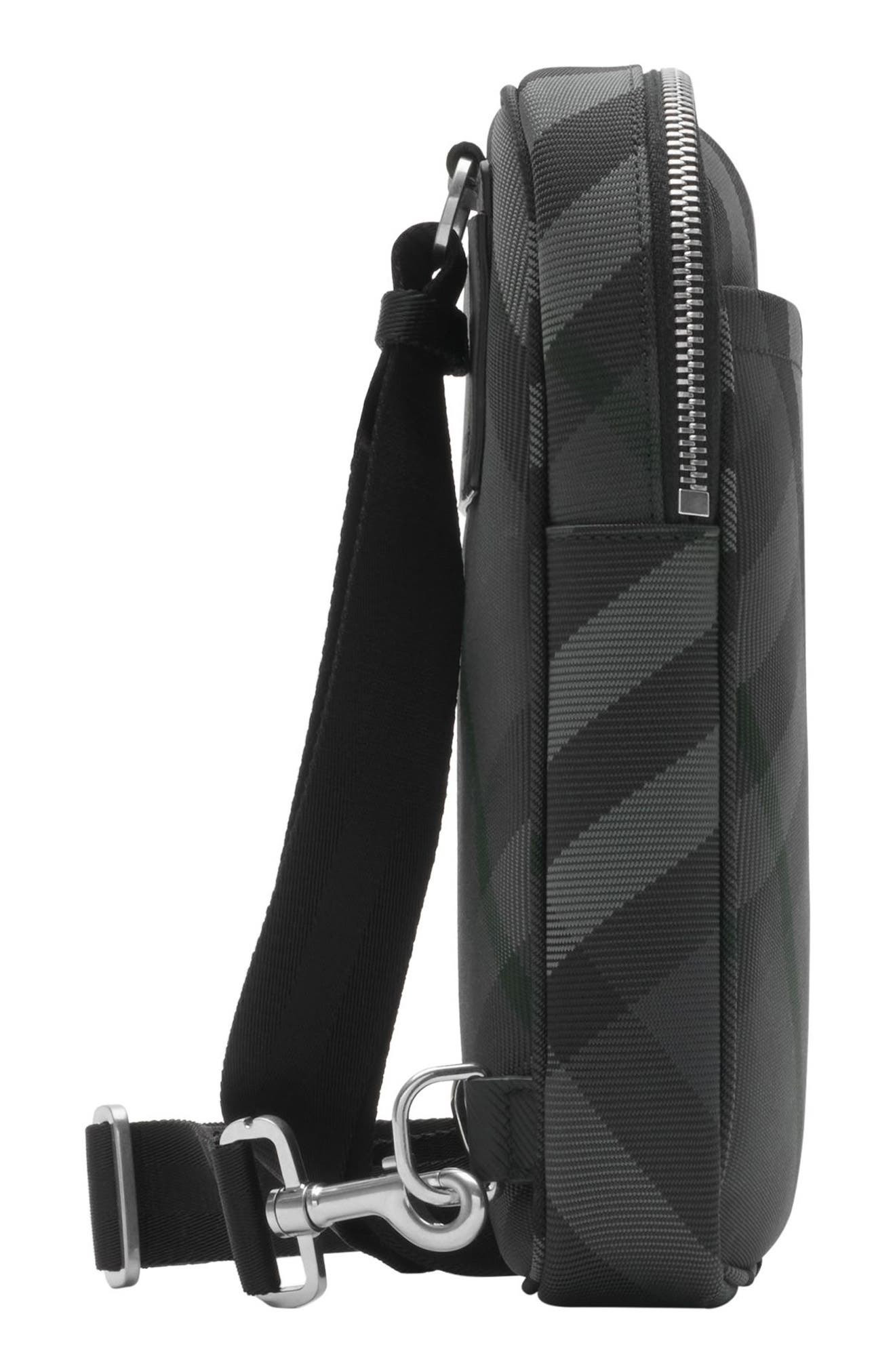 burberry Grid Check Woven Sling Bag in Charcoal at Nordstrom - 4