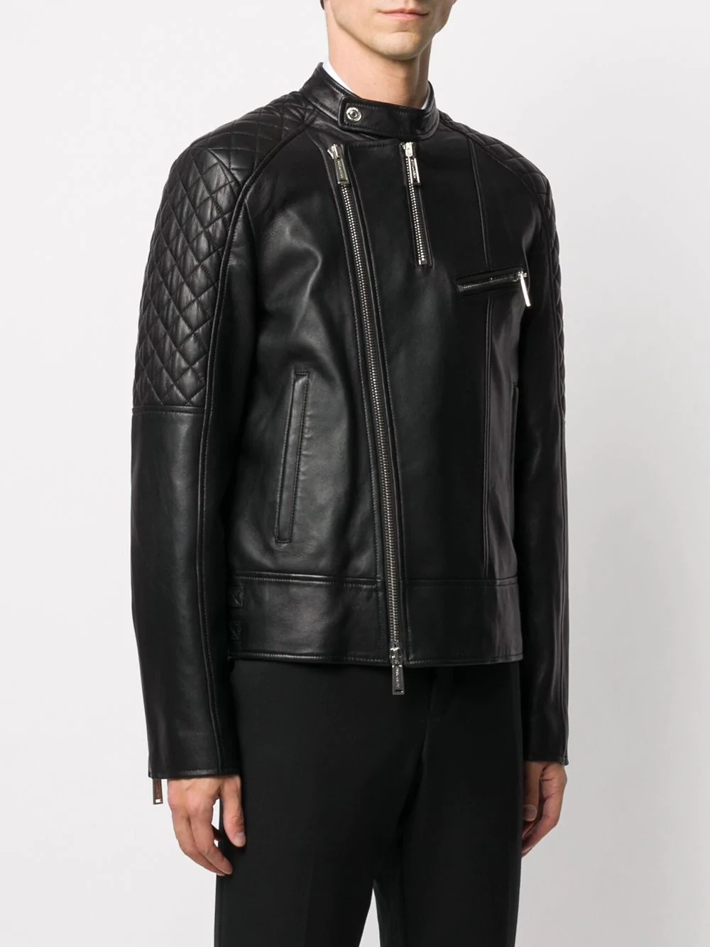 zipped lambskin biker jacket - 3