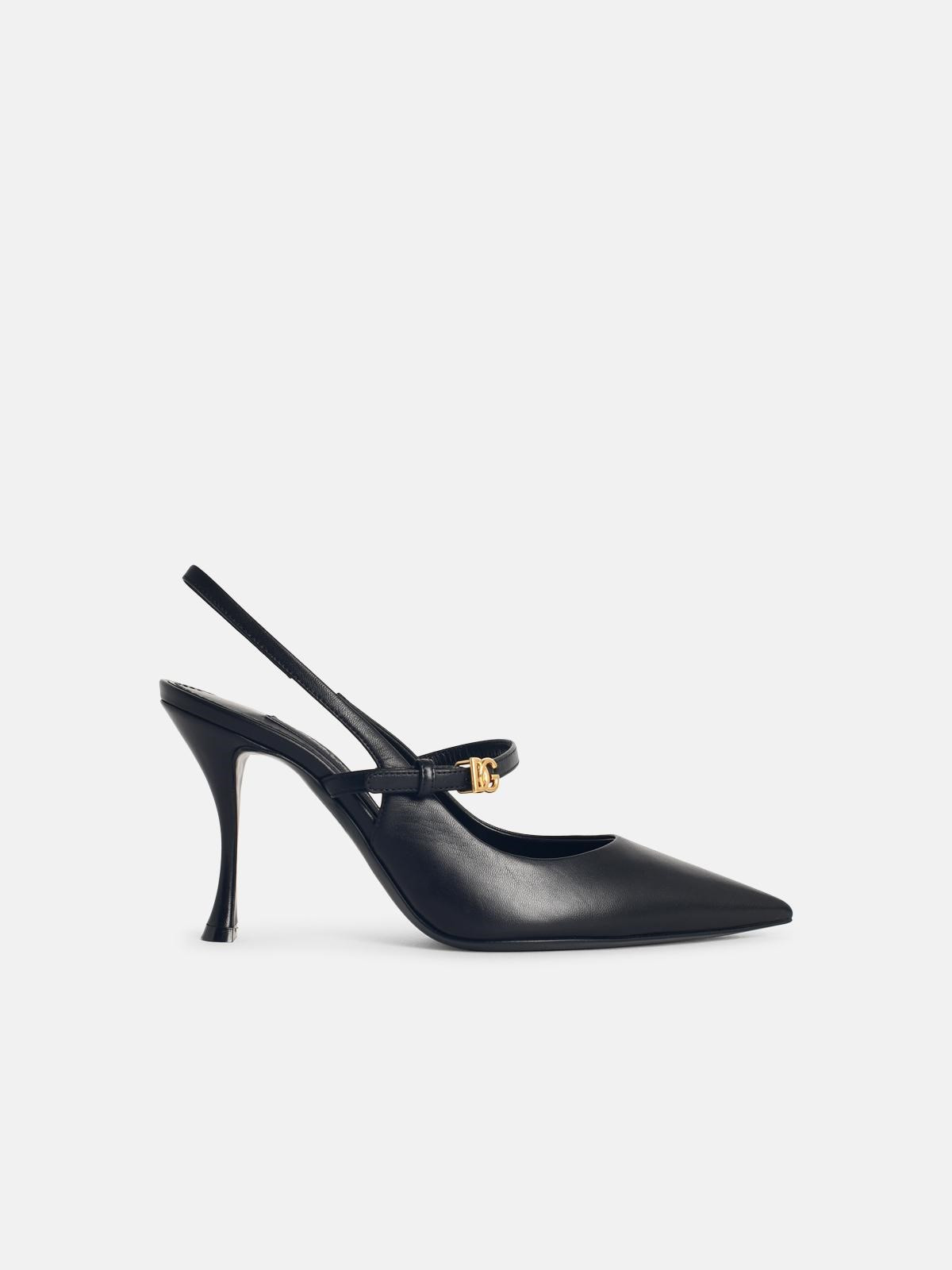 BLACK LEATHER SLINGBACKS - 1