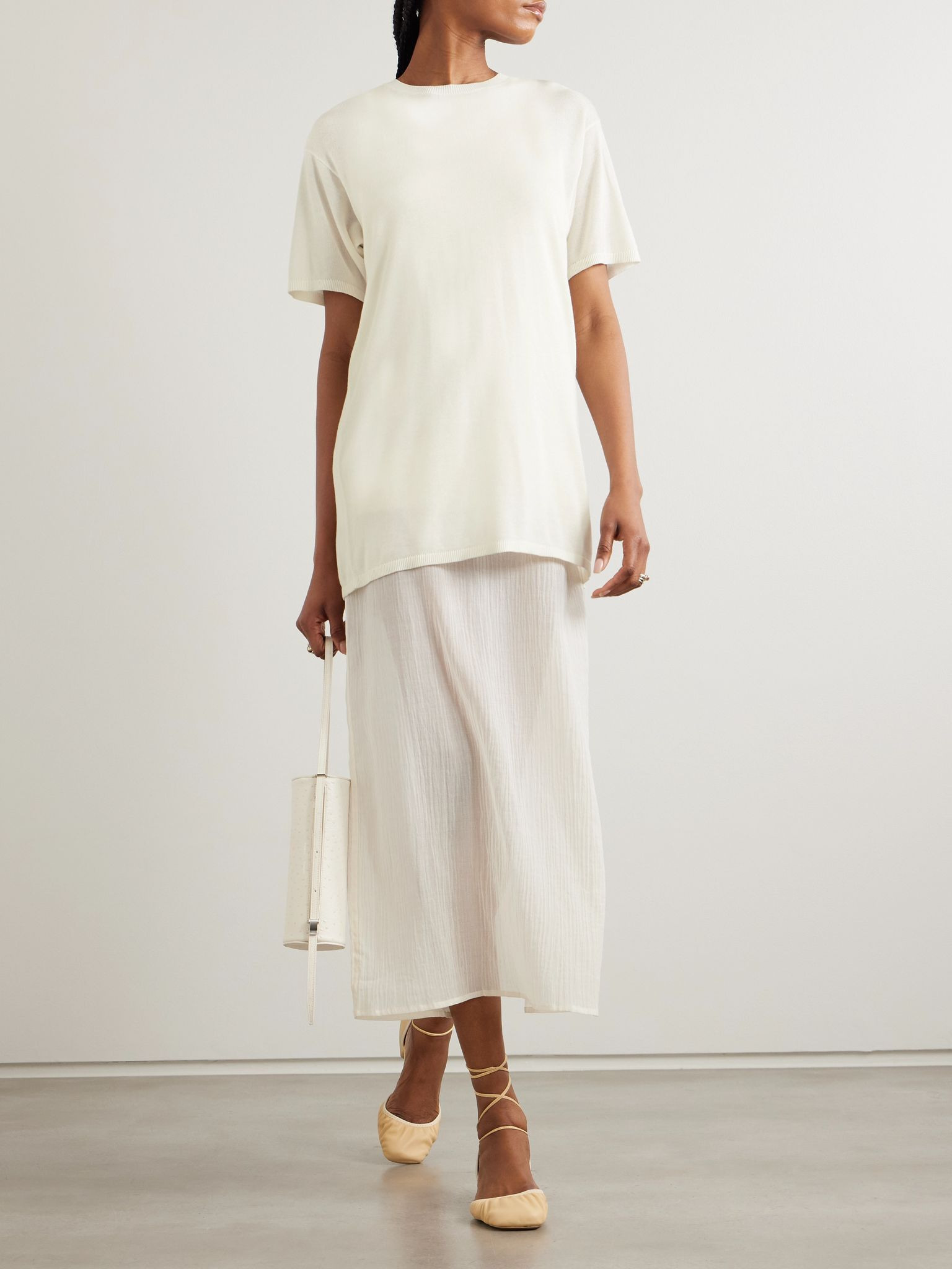 Lyocell and cashmere-blend T-shirt White - 2