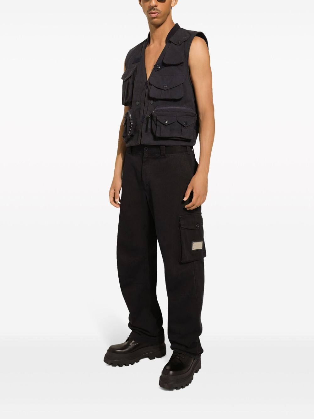 logo-plaque mid-rise cargo trousers - 3