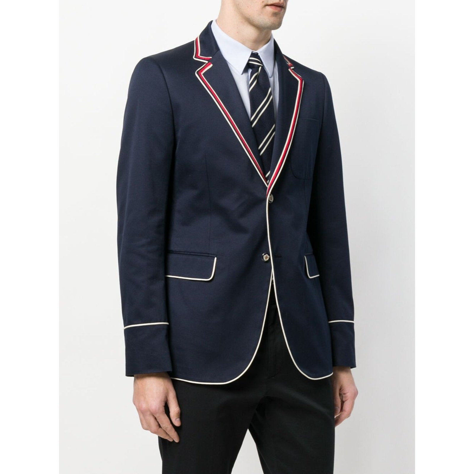 Gucci Contrast Piping Blazer Jacket Coat - Navy Blue 46 - 2