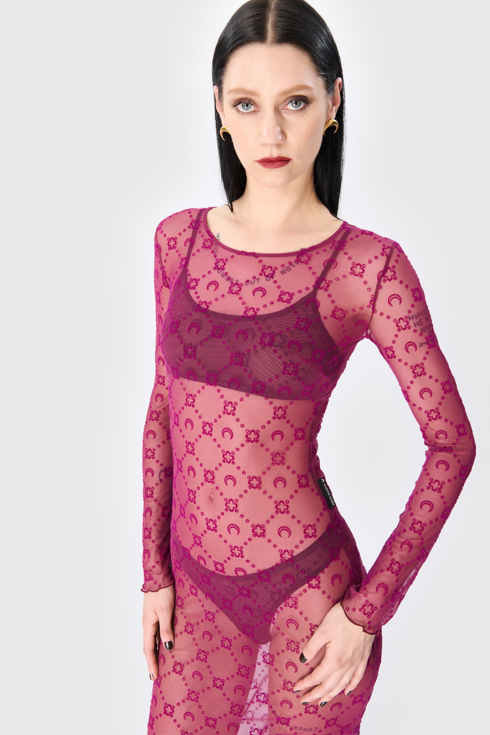 Moonogram Mesh Flock Long Dress - 4