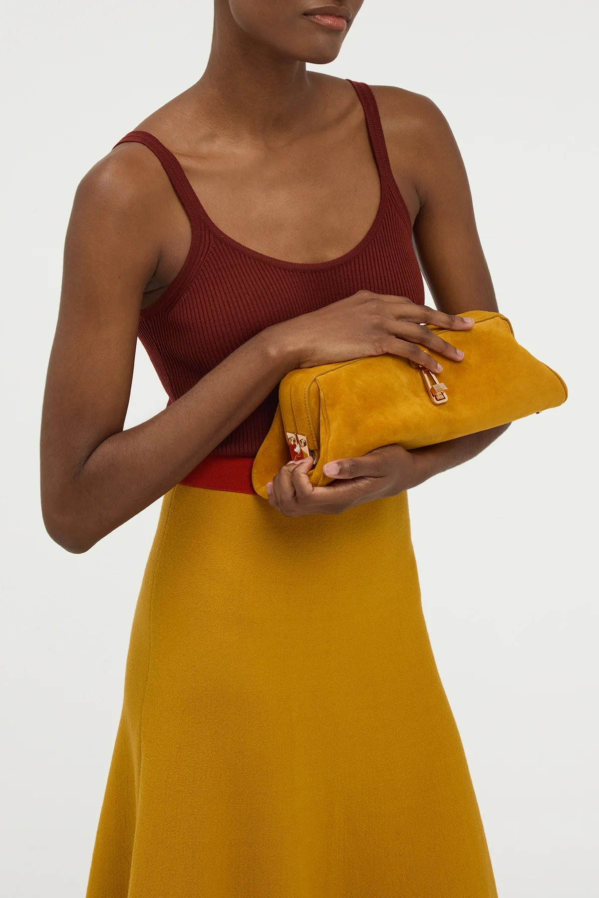 Paola Clutch in Golden Birch Suede - 2