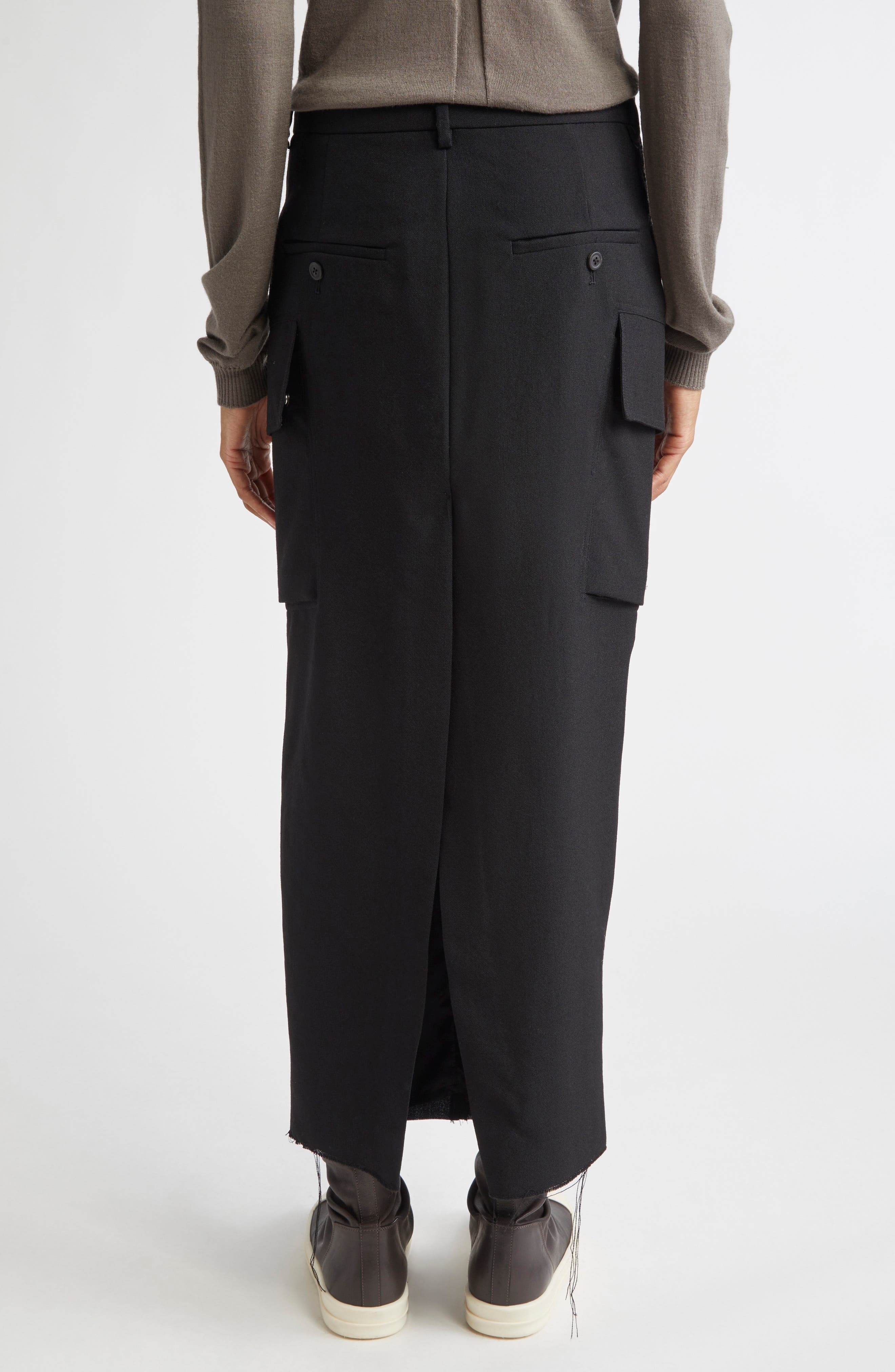 Rick Owens Firbanks Virgin Wool Twill Cargo Skirt in Black at Nordstrom - 3