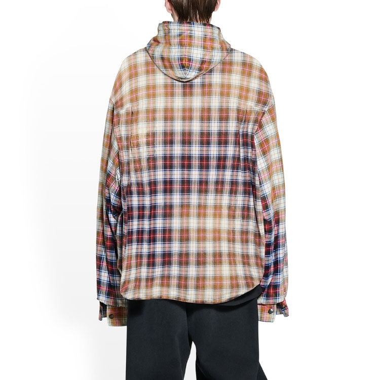 Balenciaga Bleached Plaid Long Sleeve Hooded Shirt 'Red White Black' 699223TMM059783 - 4