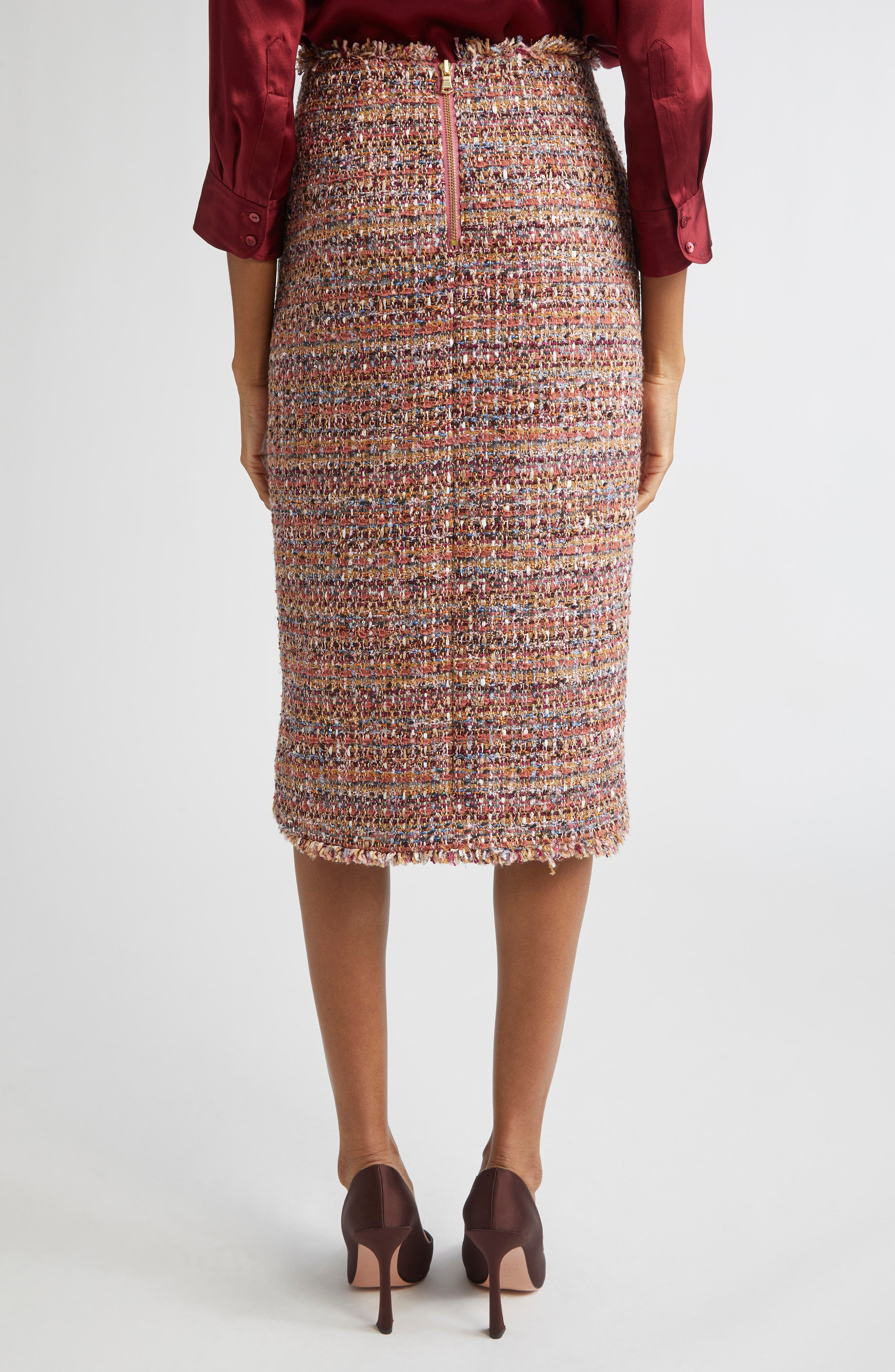 L'AGENCE Tai Tweed Midi Skirt in Mauve/Tan Multi Tweed at Nordstrom - 3