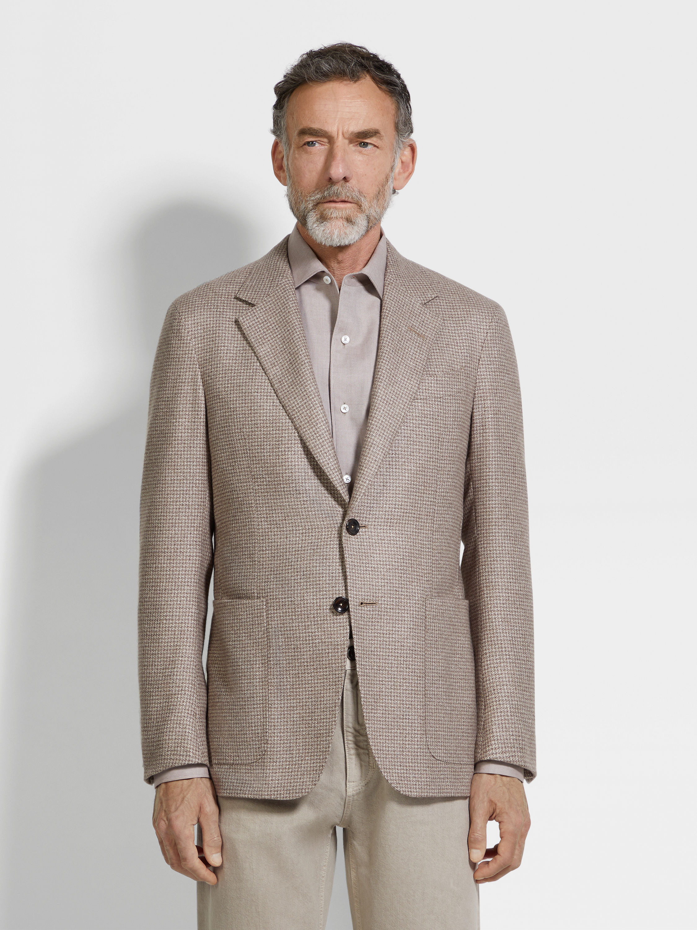 LIGHT BEIGE AND LIGHT TAUPE SILK AND CASHMERE JACKET - 4