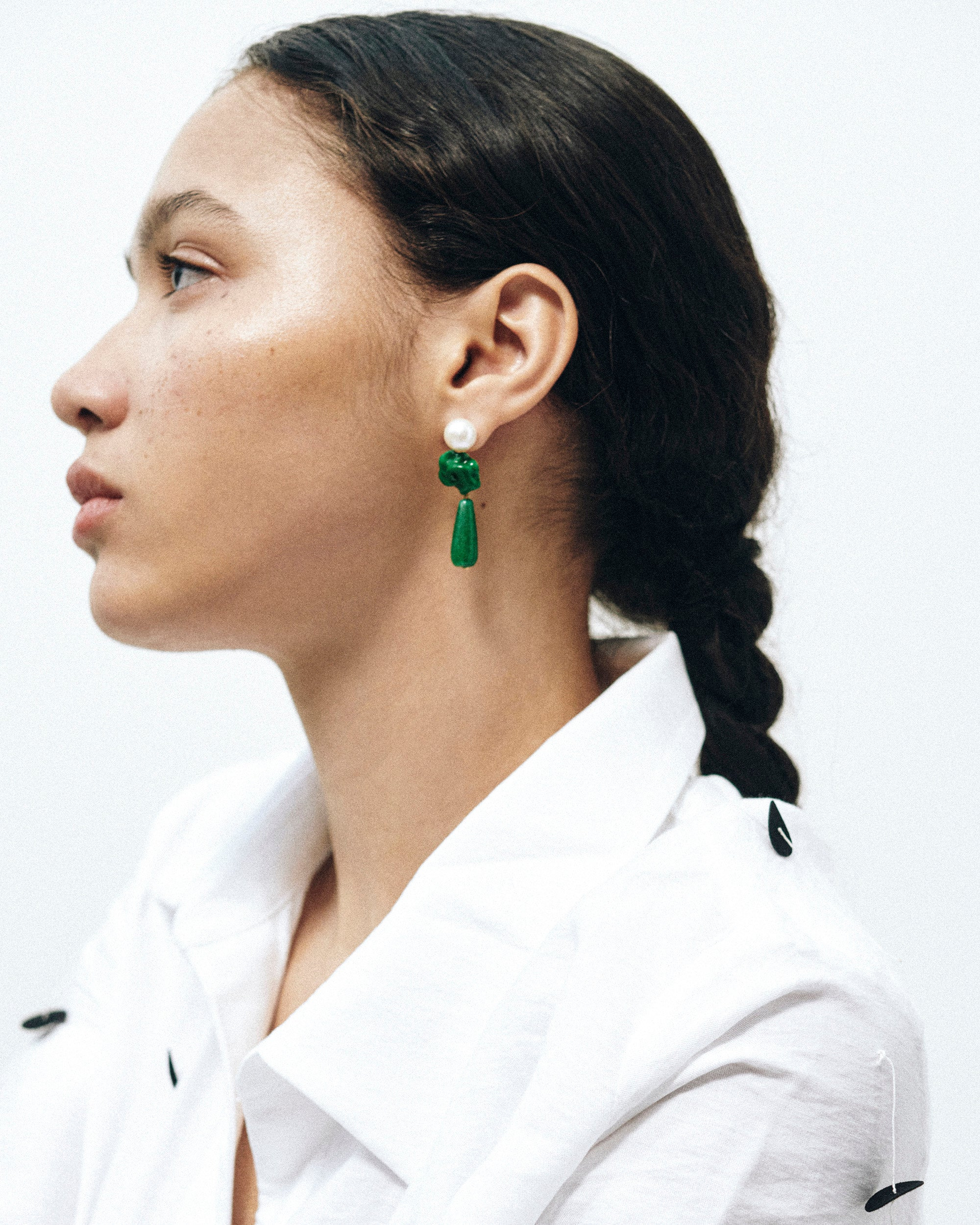 The Depths of Time 18K Gold-Plated Silver Chalcedony and Pearl Earrings - 2