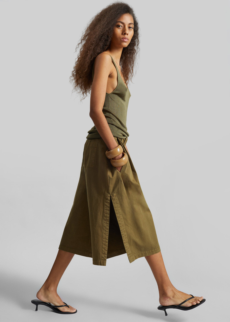 CO Garment Dye Pleated Culotte - Avocado 3